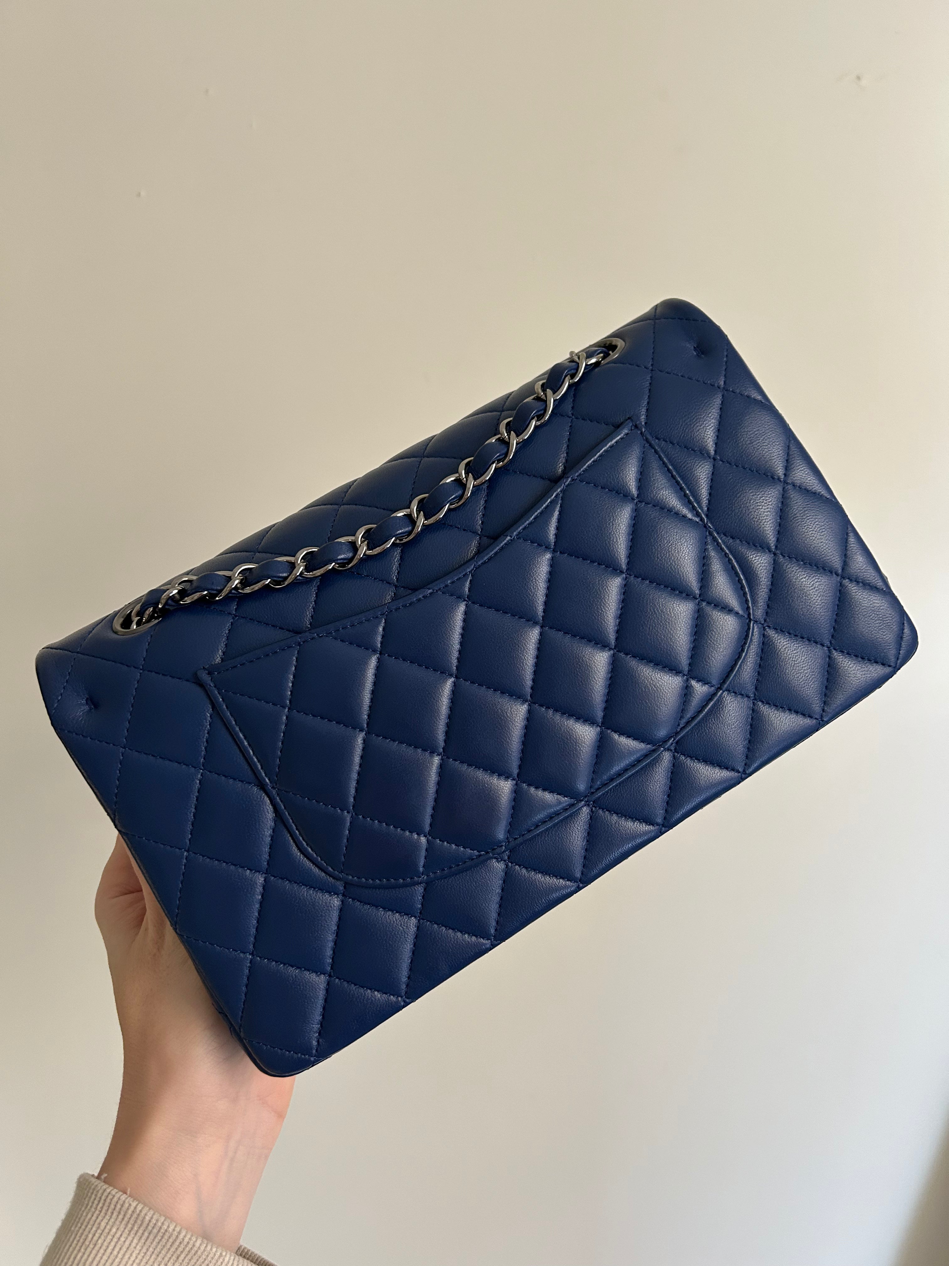 Navy Blue Lambskin Medium Classic Flap