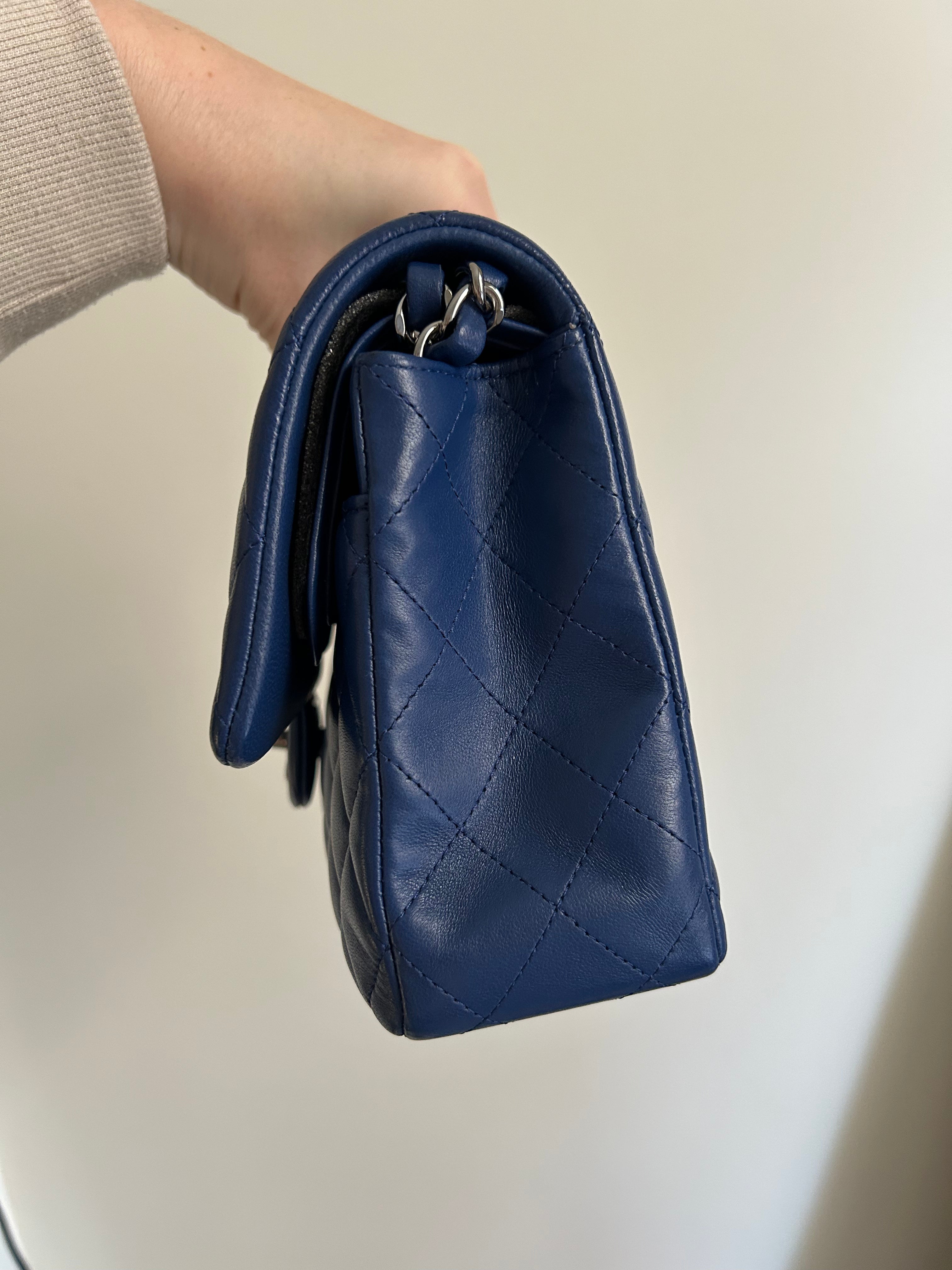 Navy Blue Lambskin Medium Classic Flap