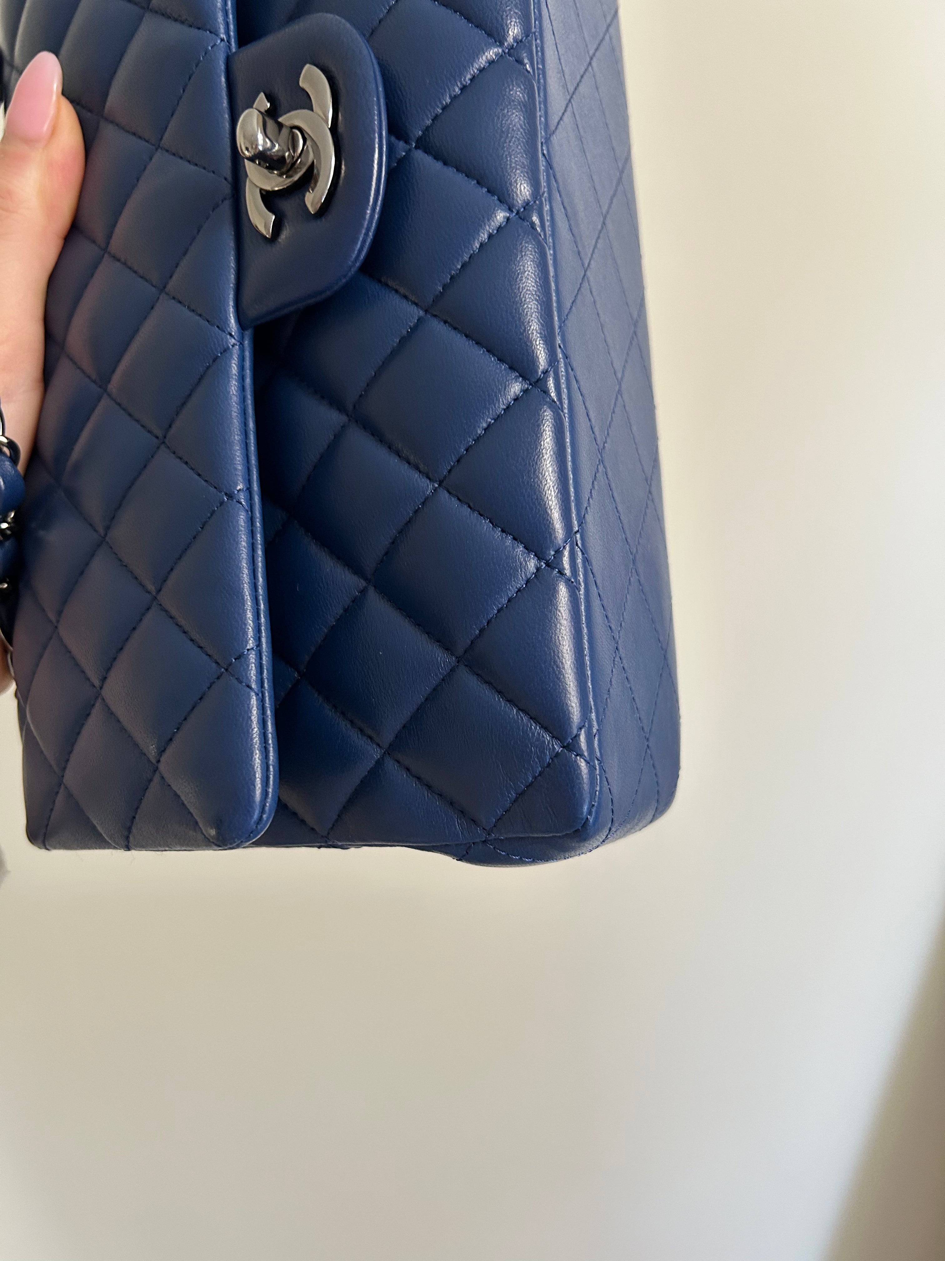 Navy Blue Lambskin Medium Classic Flap