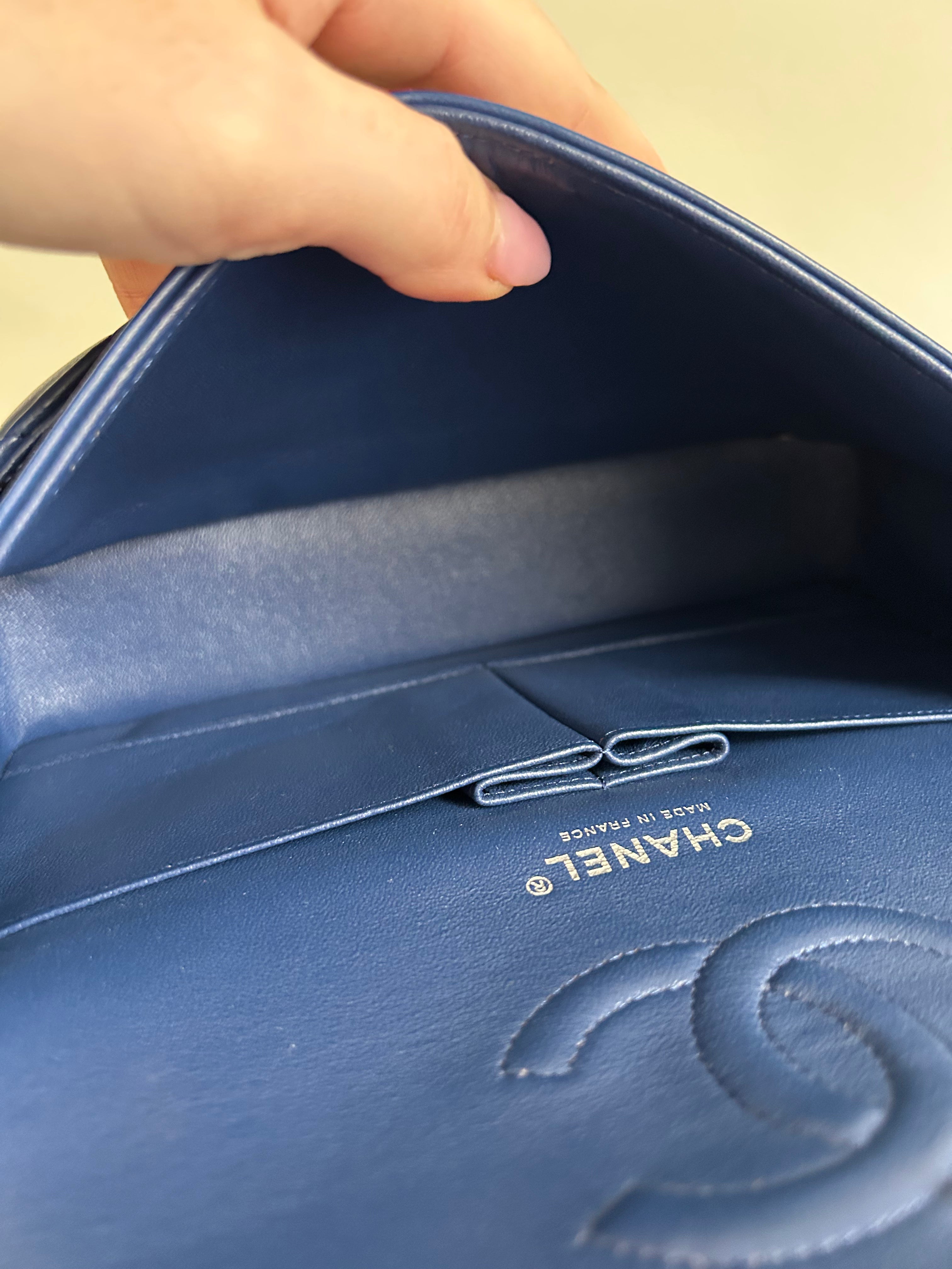 Navy Blue Lambskin Medium Classic Flap