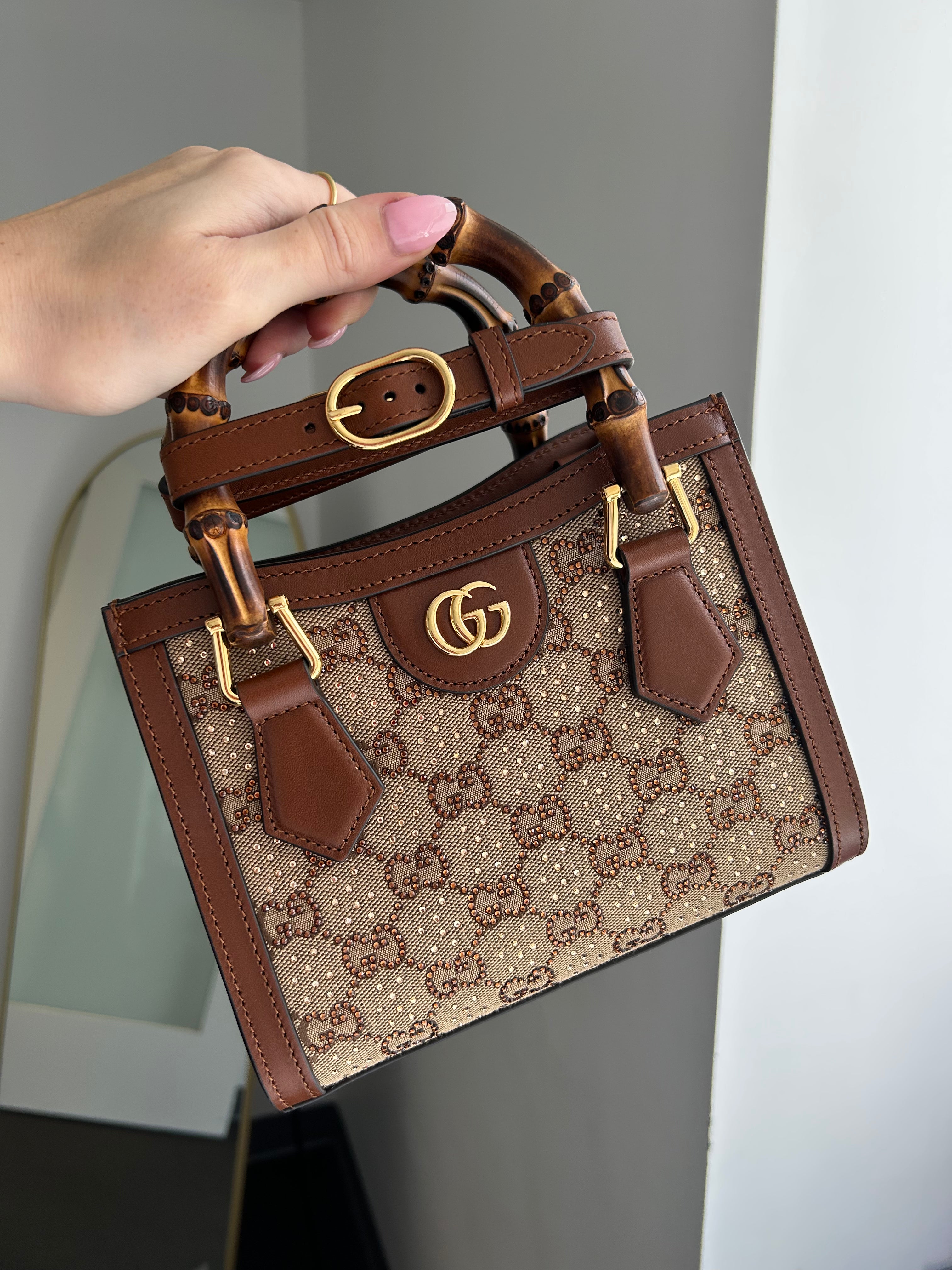 GG Monogram Charisma Calfskin Crystal Mini Diana Tote
