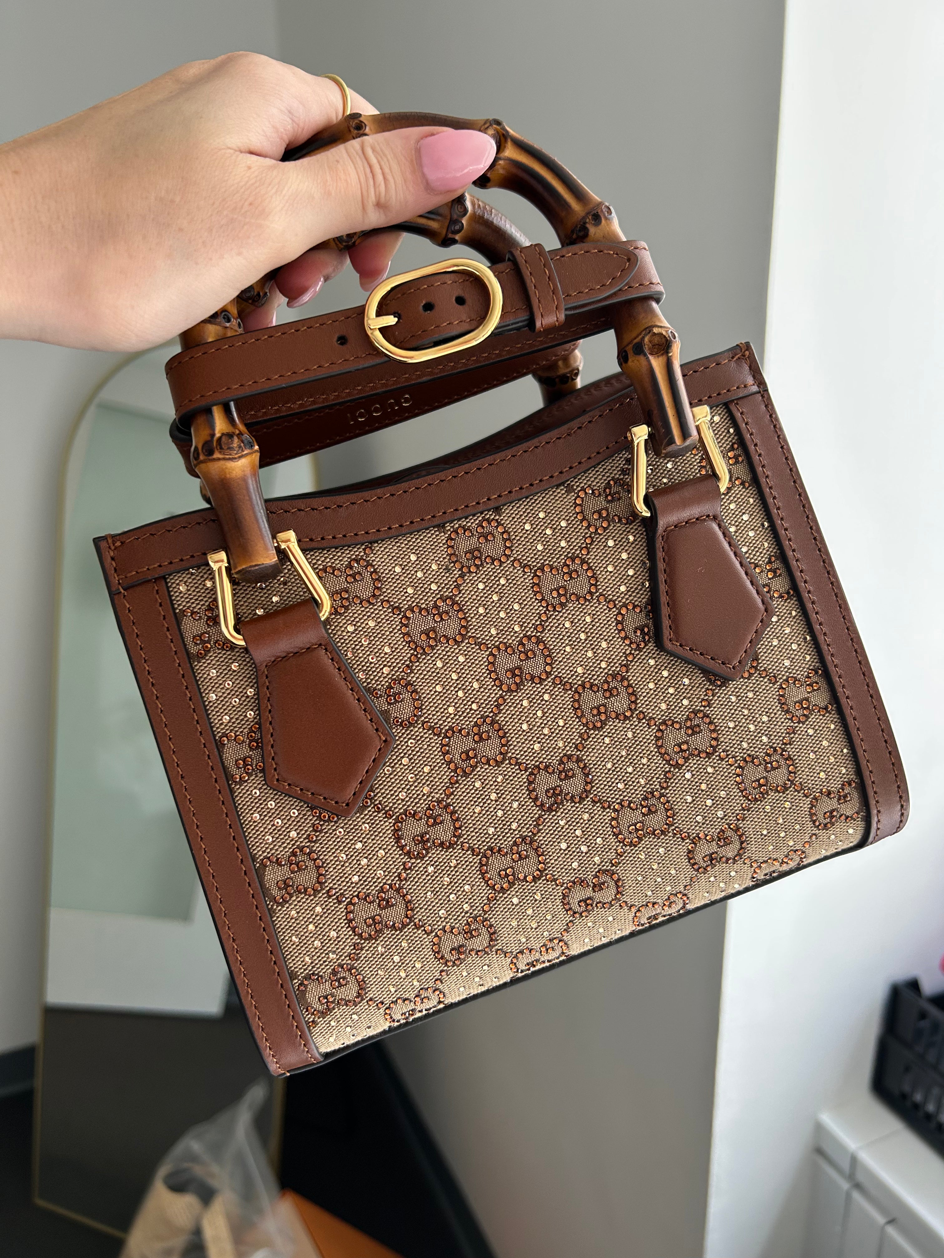 GG Monogram Charisma Calfskin Crystal Mini Diana Tote