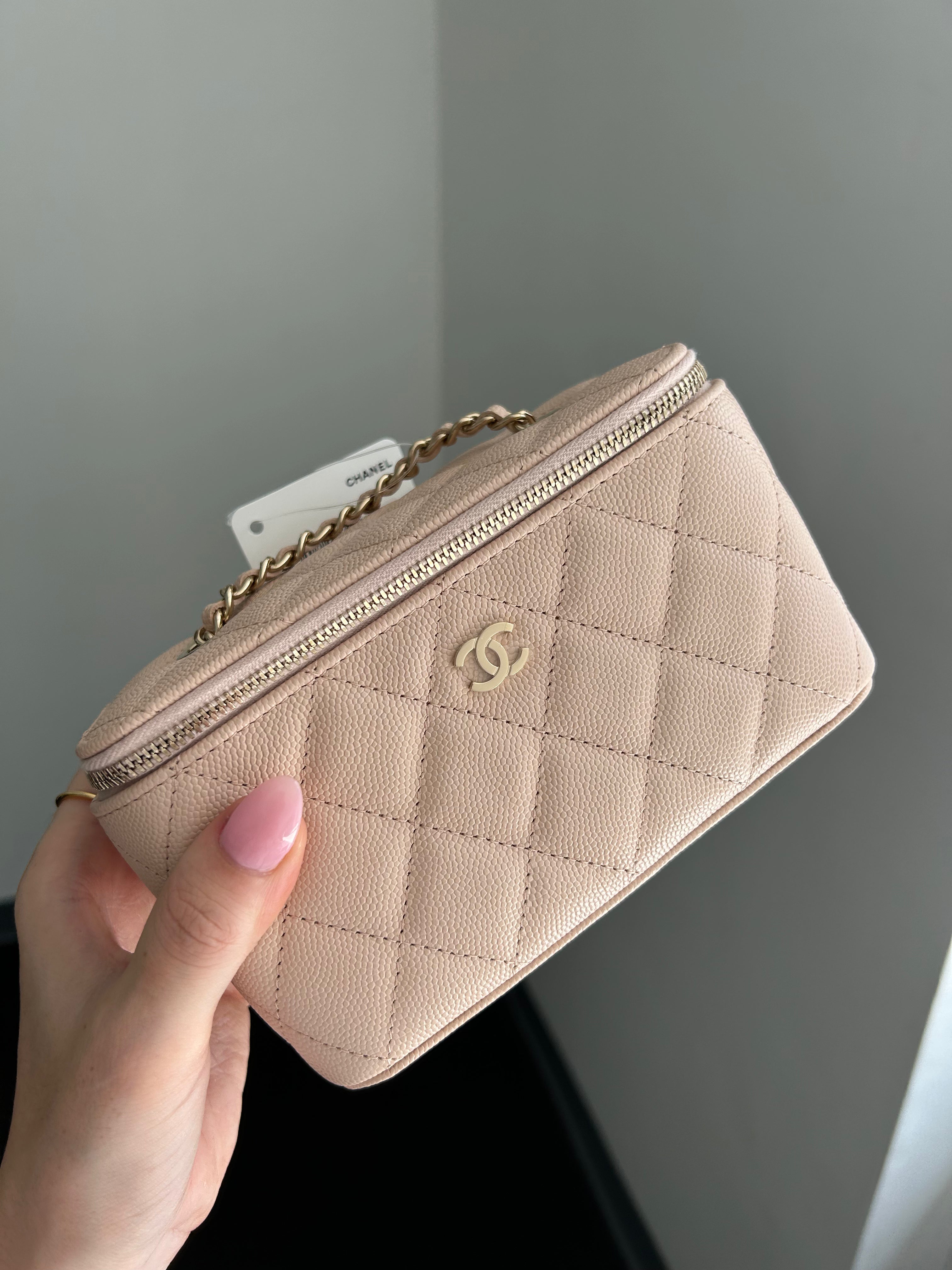 Light Beige Caviar Quilted Small Vanity Case