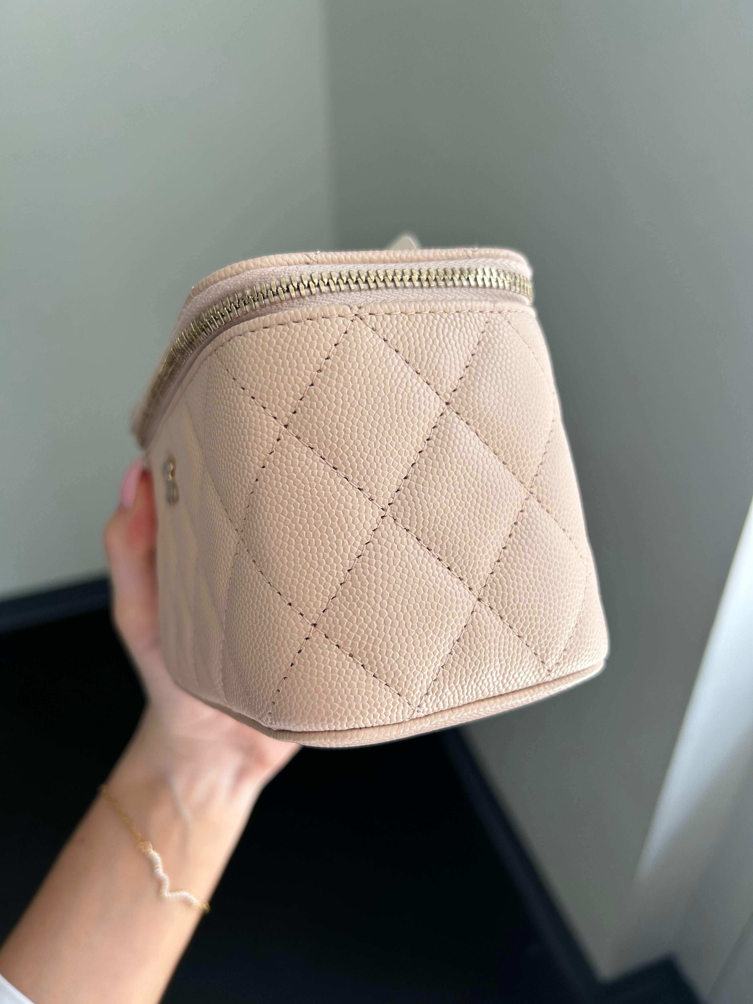 Light Beige Caviar Quilted Small Vanity Case