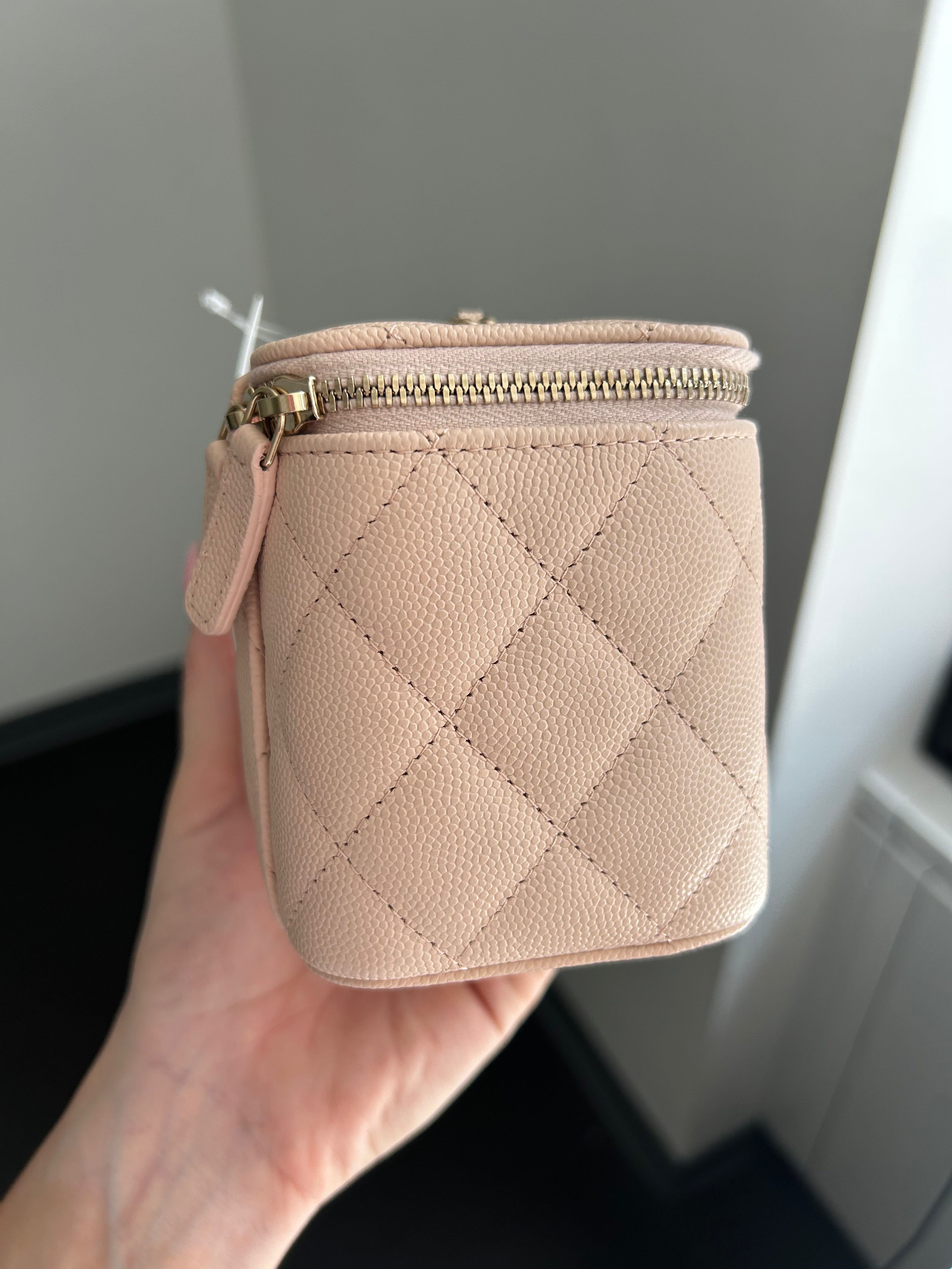 Light Beige Caviar Quilted Small Vanity Case