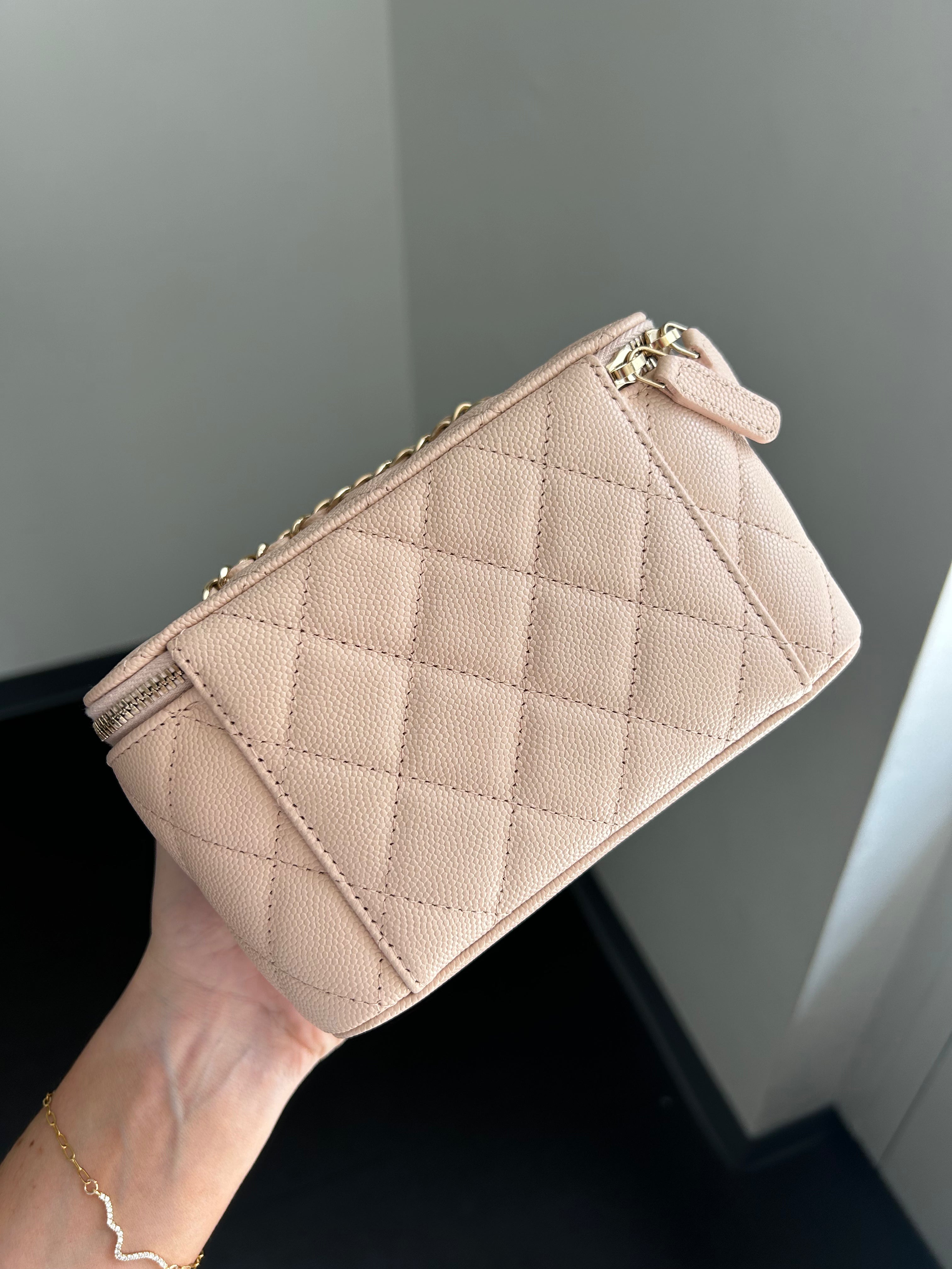 Light Beige Caviar Quilted Small Vanity Case