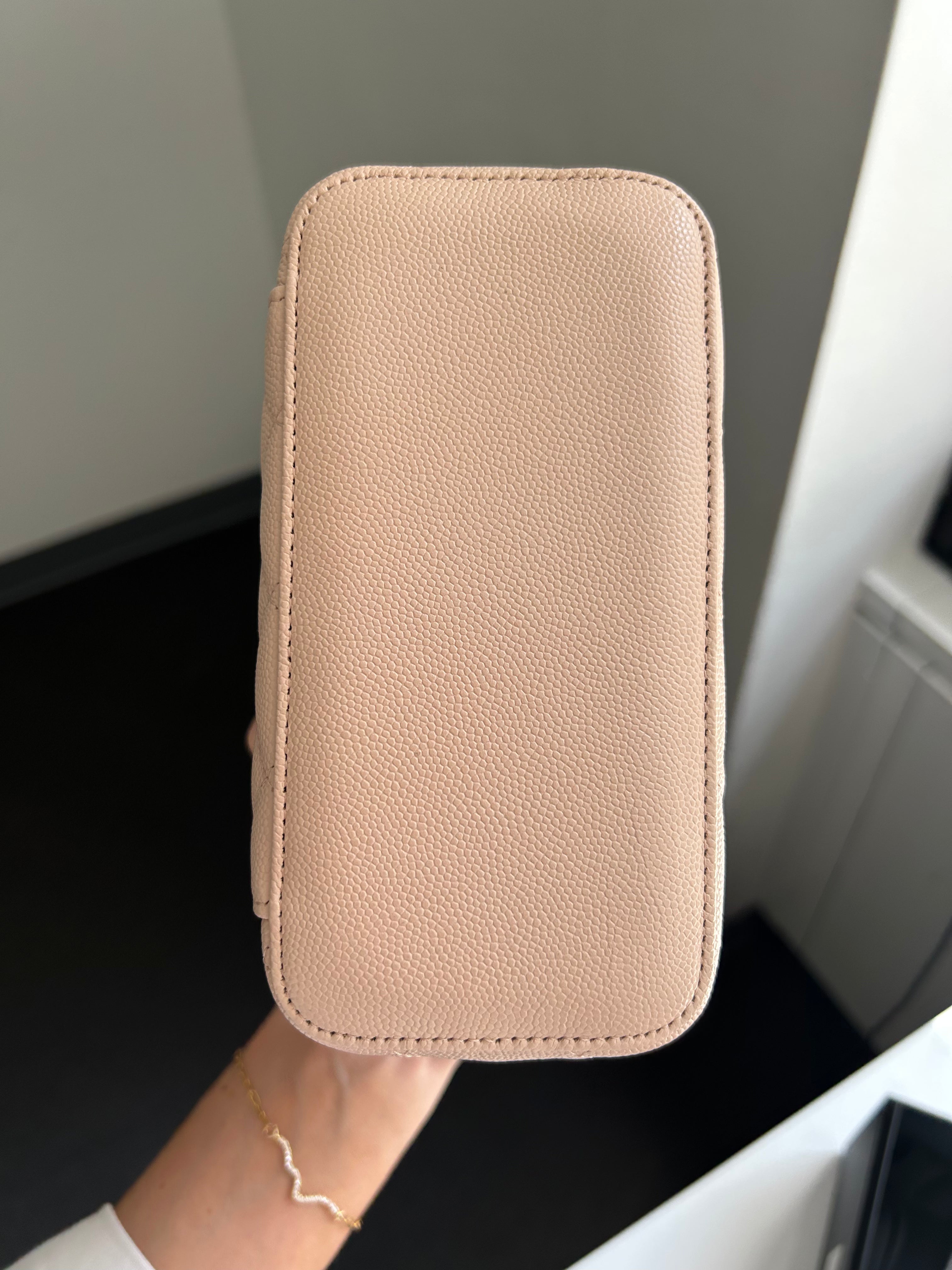 Light Beige Caviar Quilted Small Vanity Case