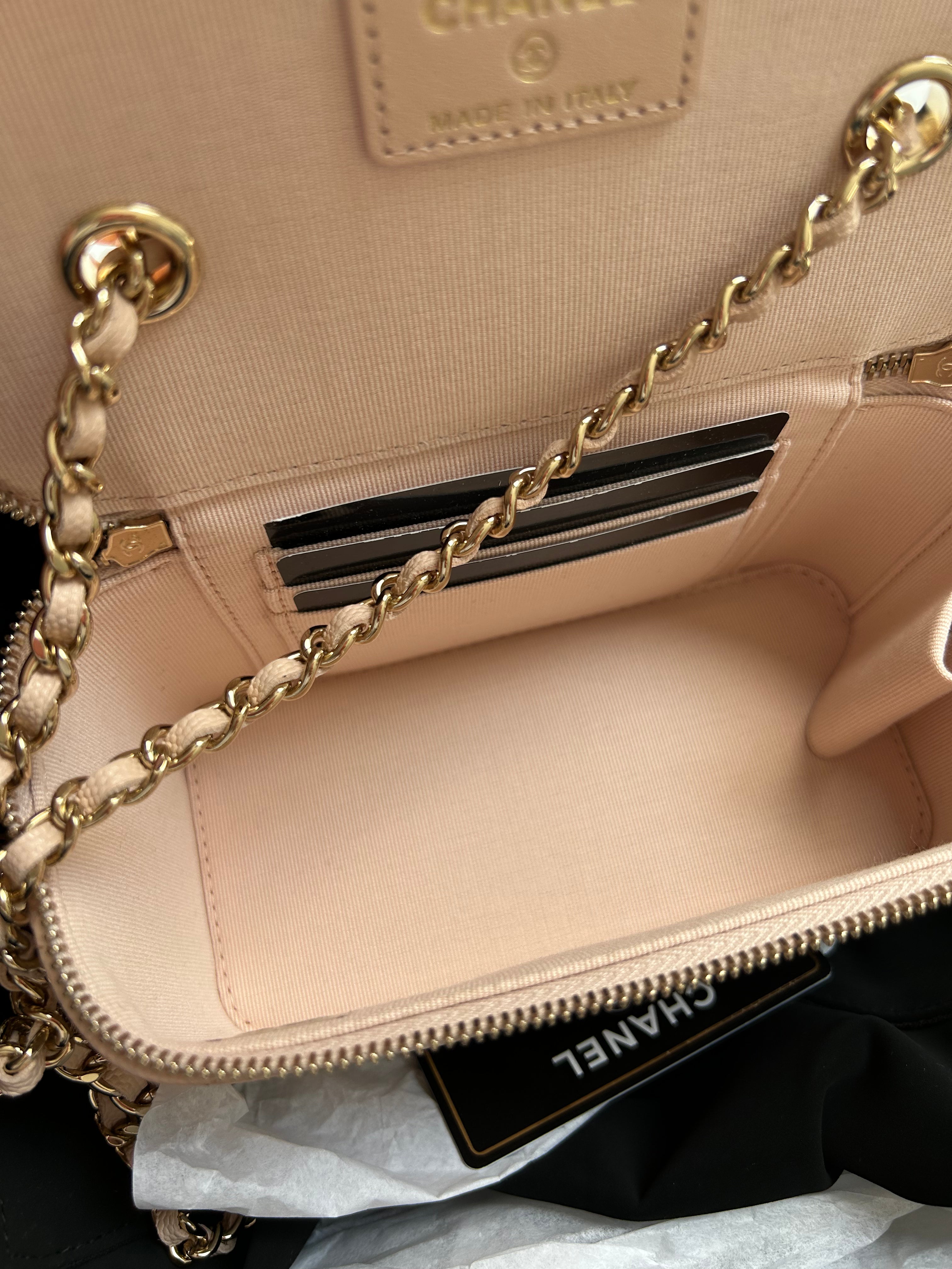 Light Beige Caviar Quilted Small Vanity Case
