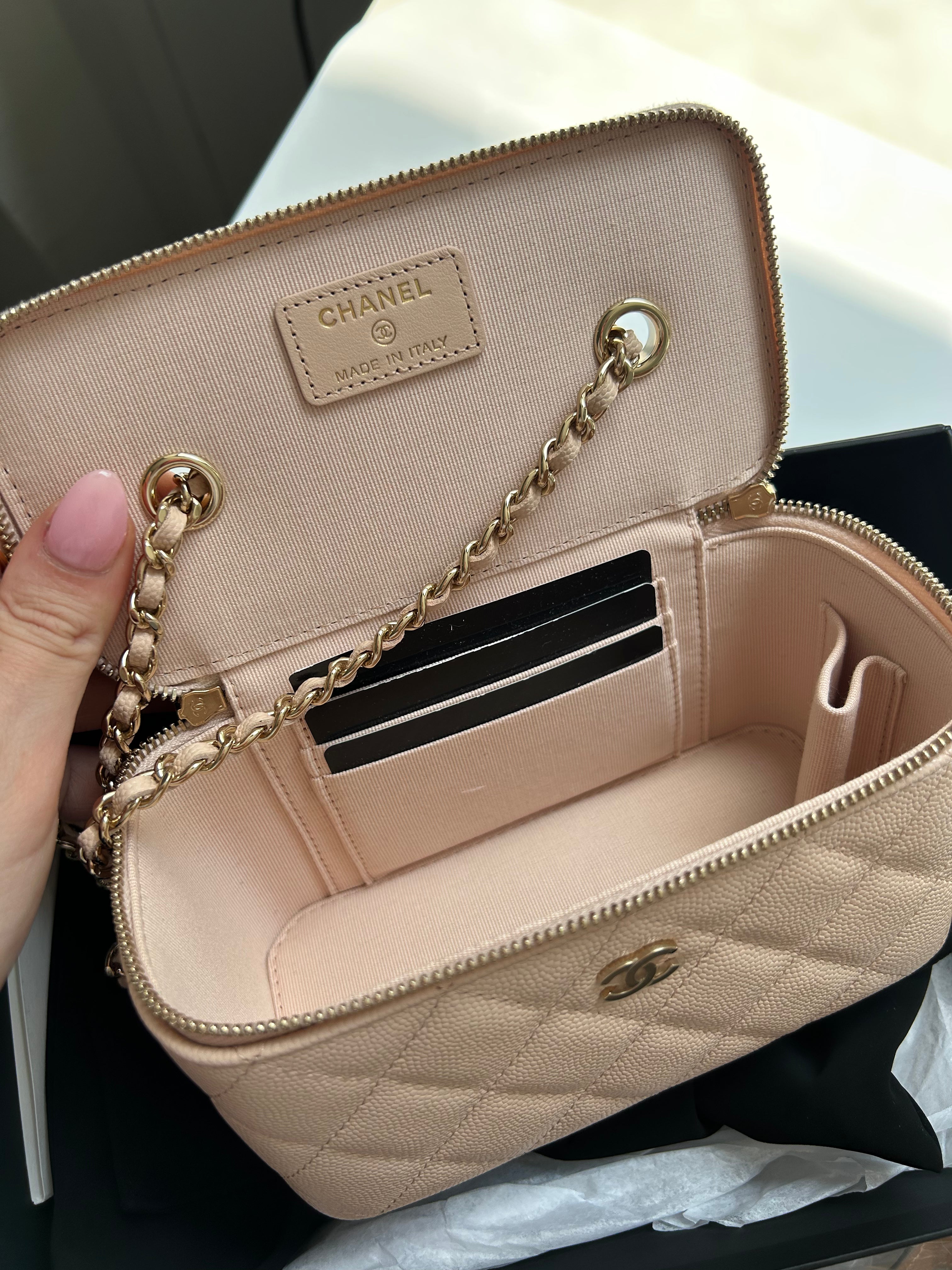 Light Beige Caviar Quilted Small Vanity Case