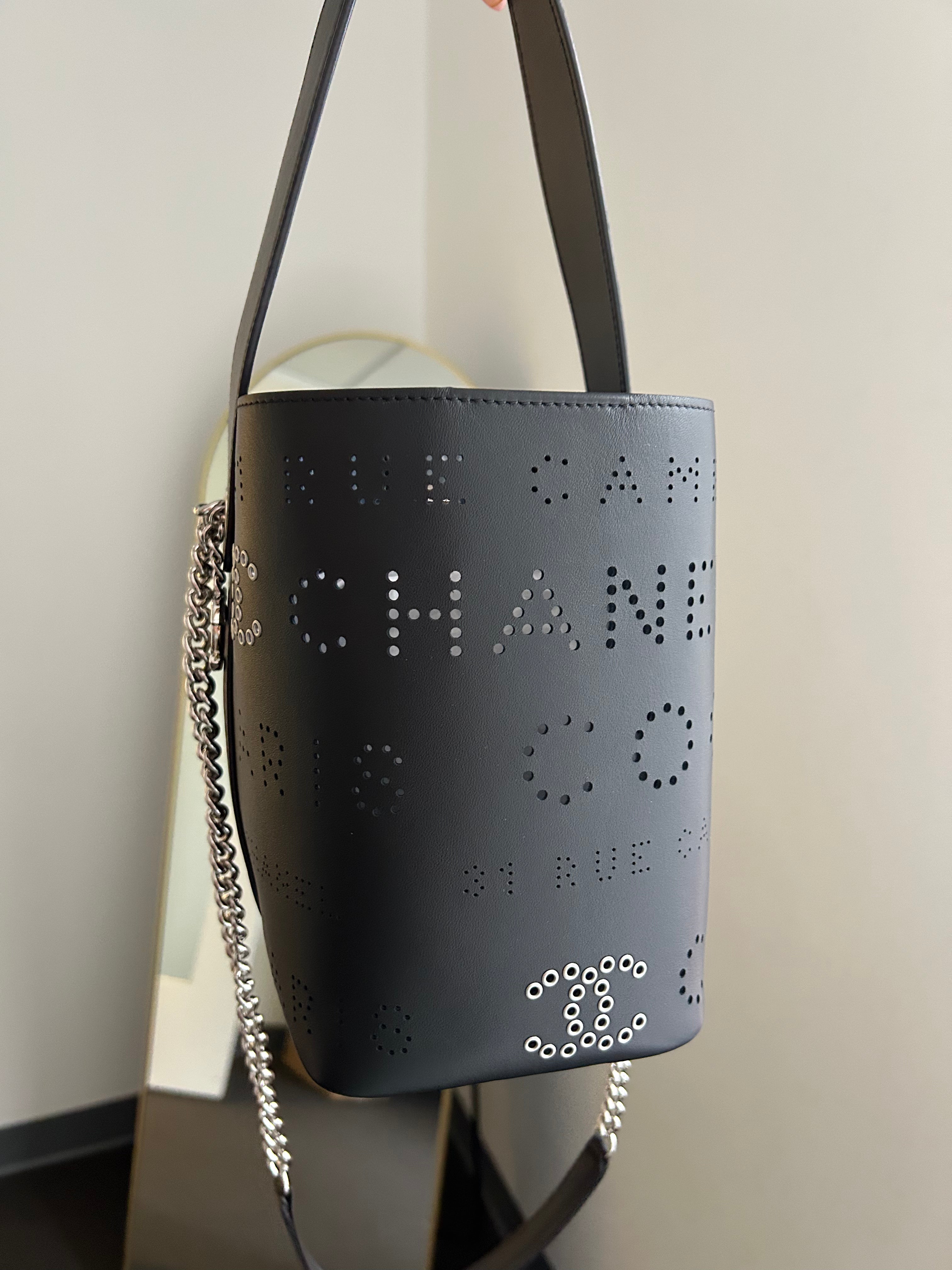 Black Calfskin/Tweed Small Piercing Light Bucket Bag
