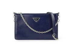 Navy Blue Saffiano Vernice Chain Crossbody Bag