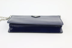 Navy Blue Saffiano Vernice Chain Crossbody Bag