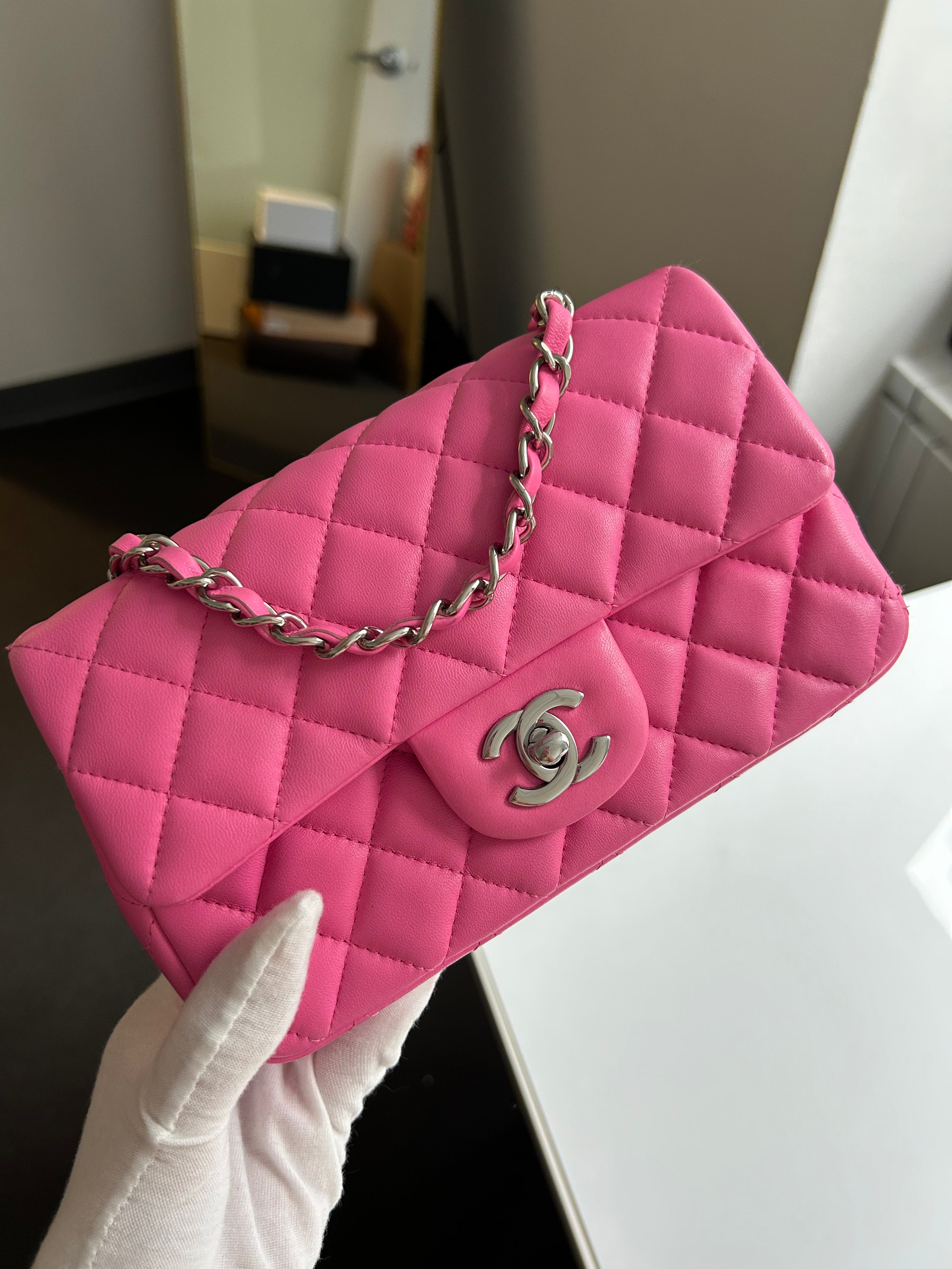 Bright Pink Lambskin Rectangular Mini