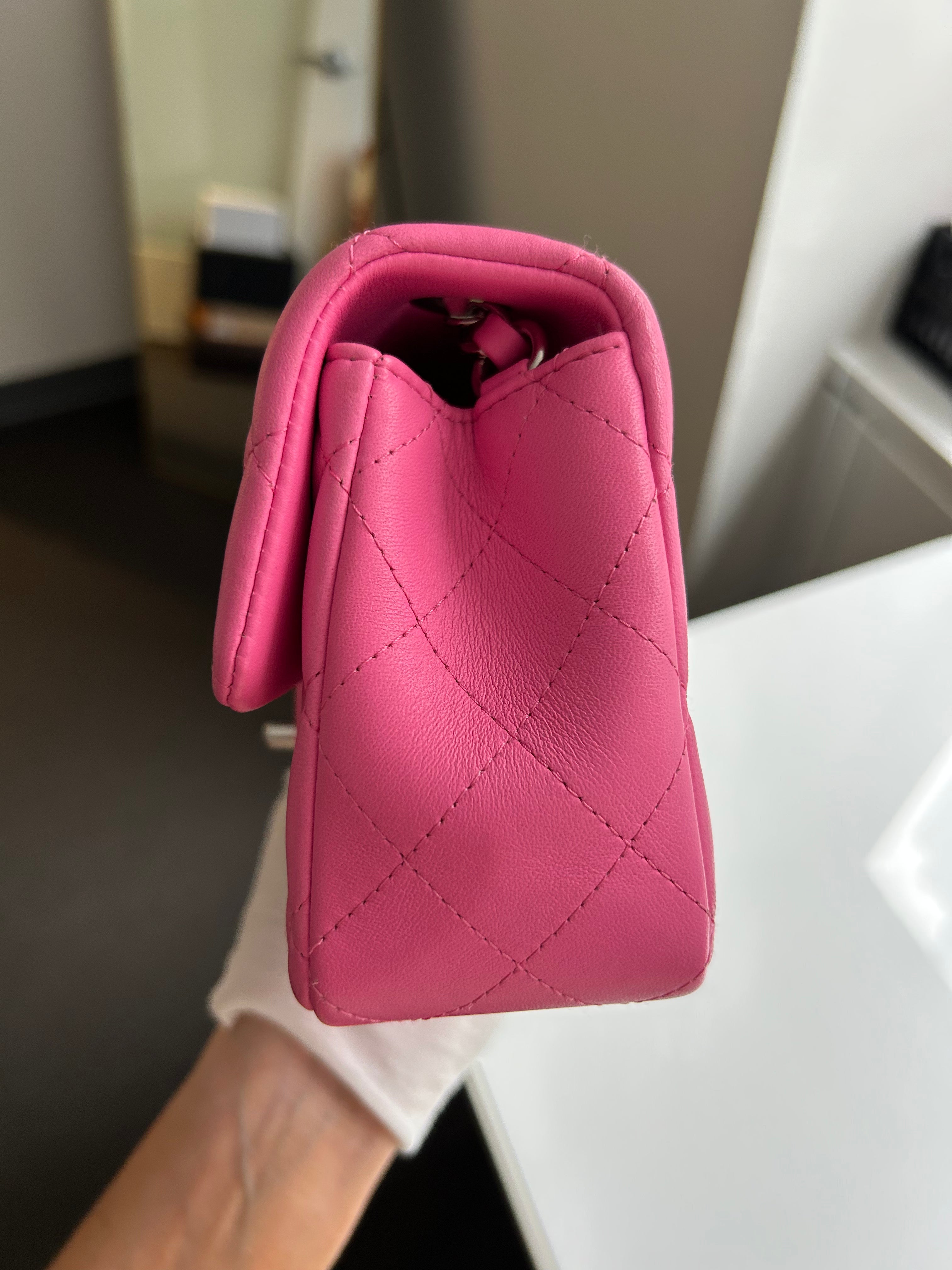 Bright Pink Lambskin Rectangular Mini