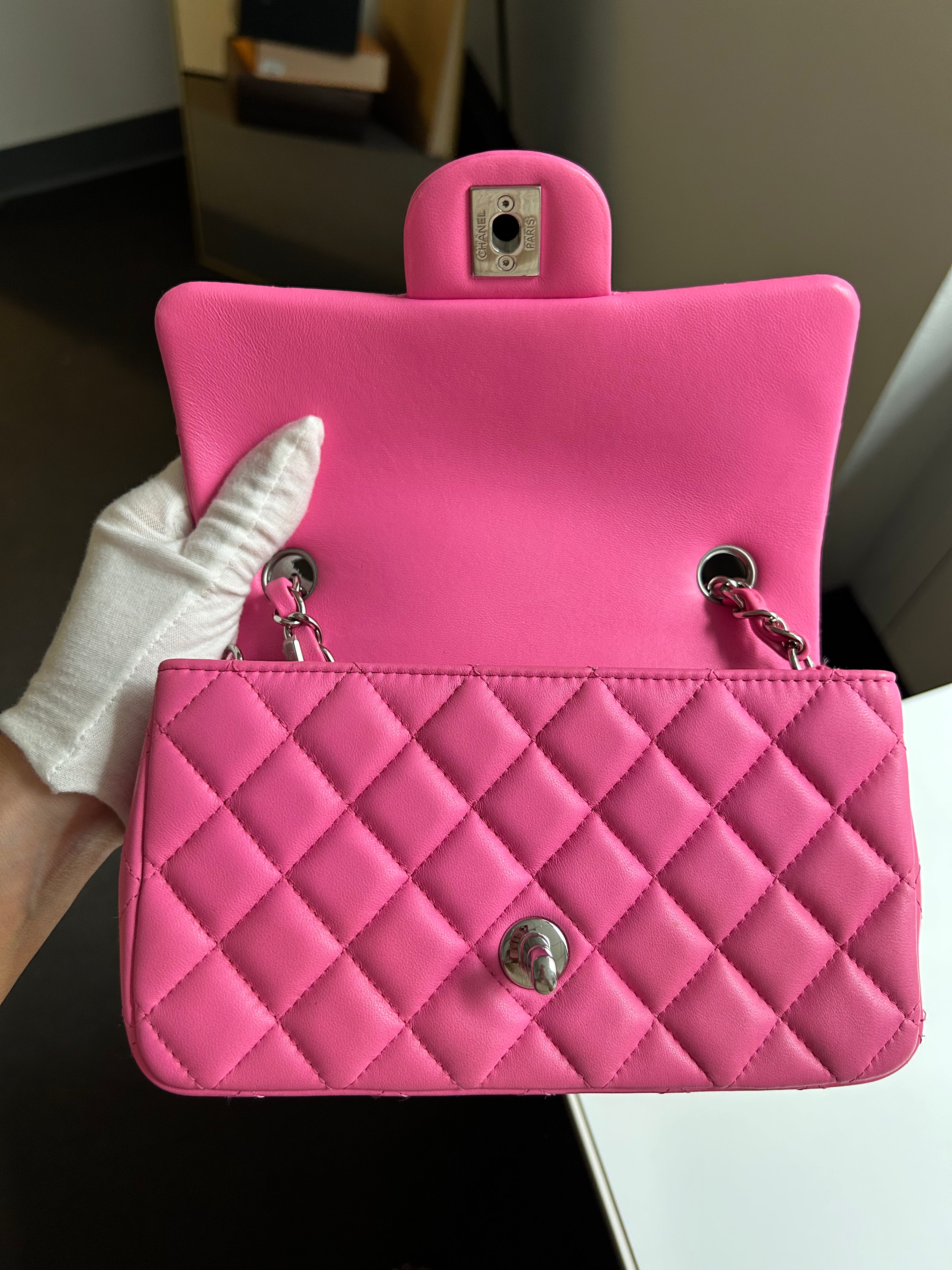 Bright Pink Lambskin Rectangular Mini