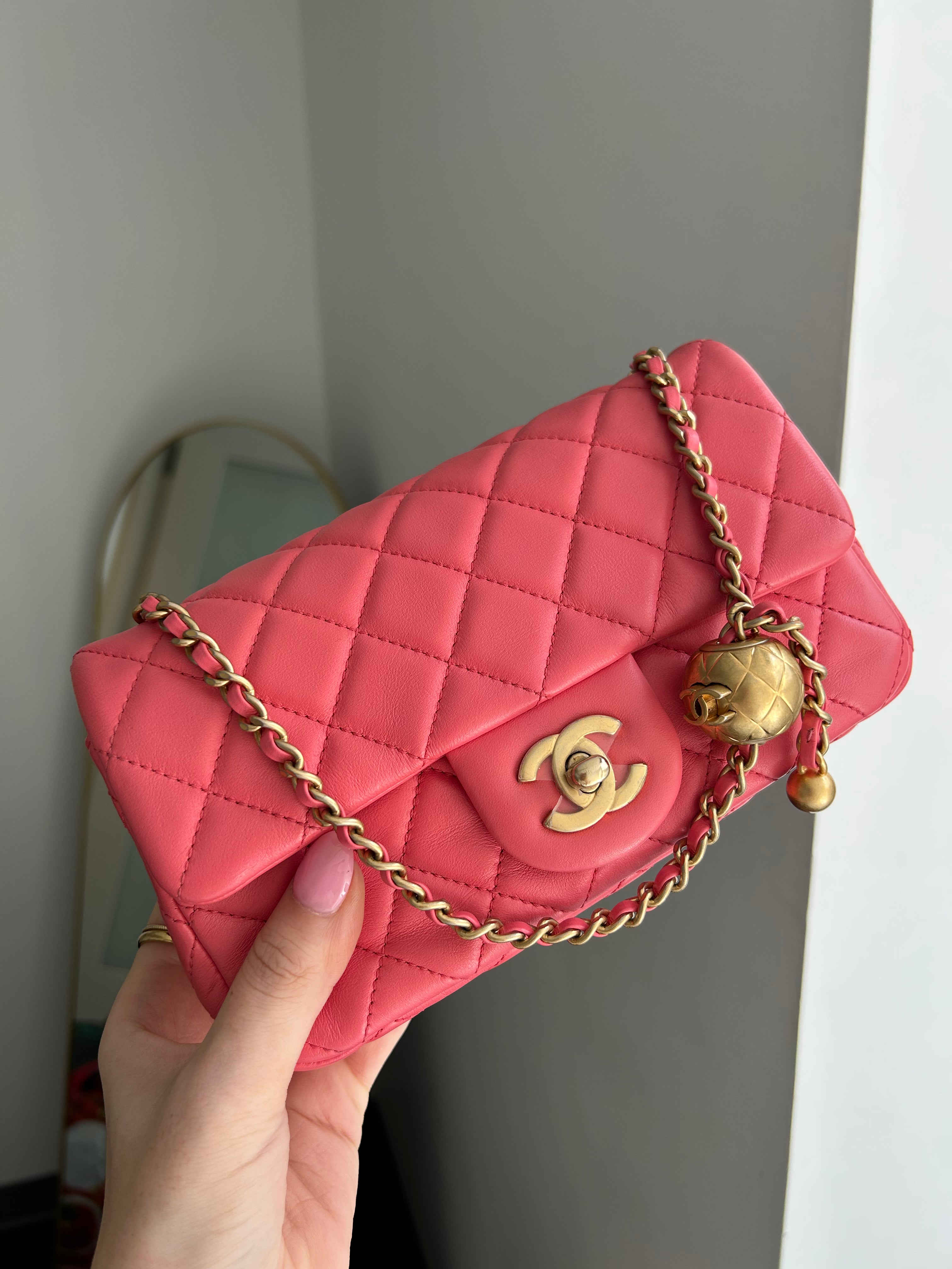 Pink Lambskin Pearl Crush Rectangular Mini