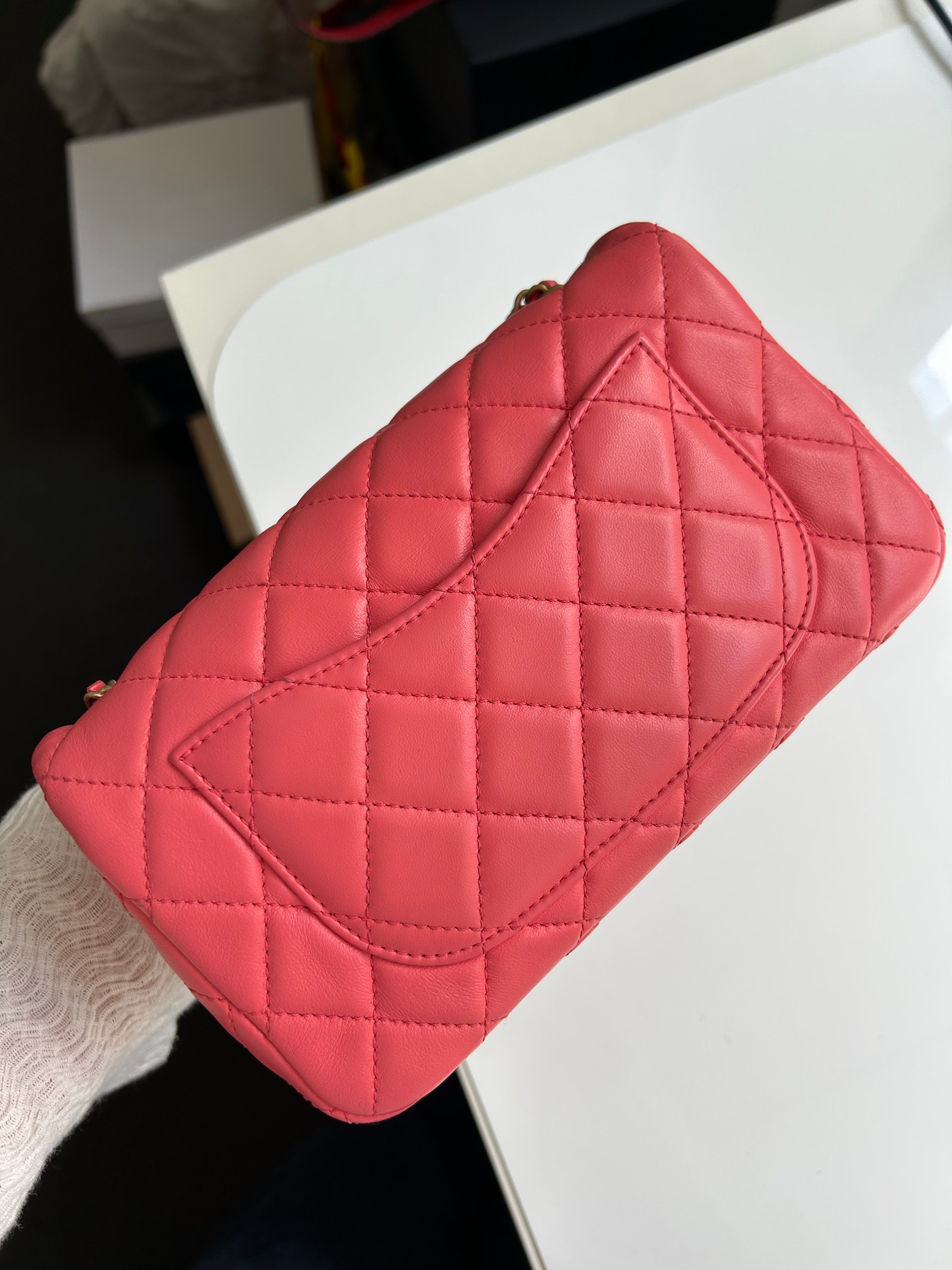 Pink Lambskin Pearl Crush Rectangular Mini