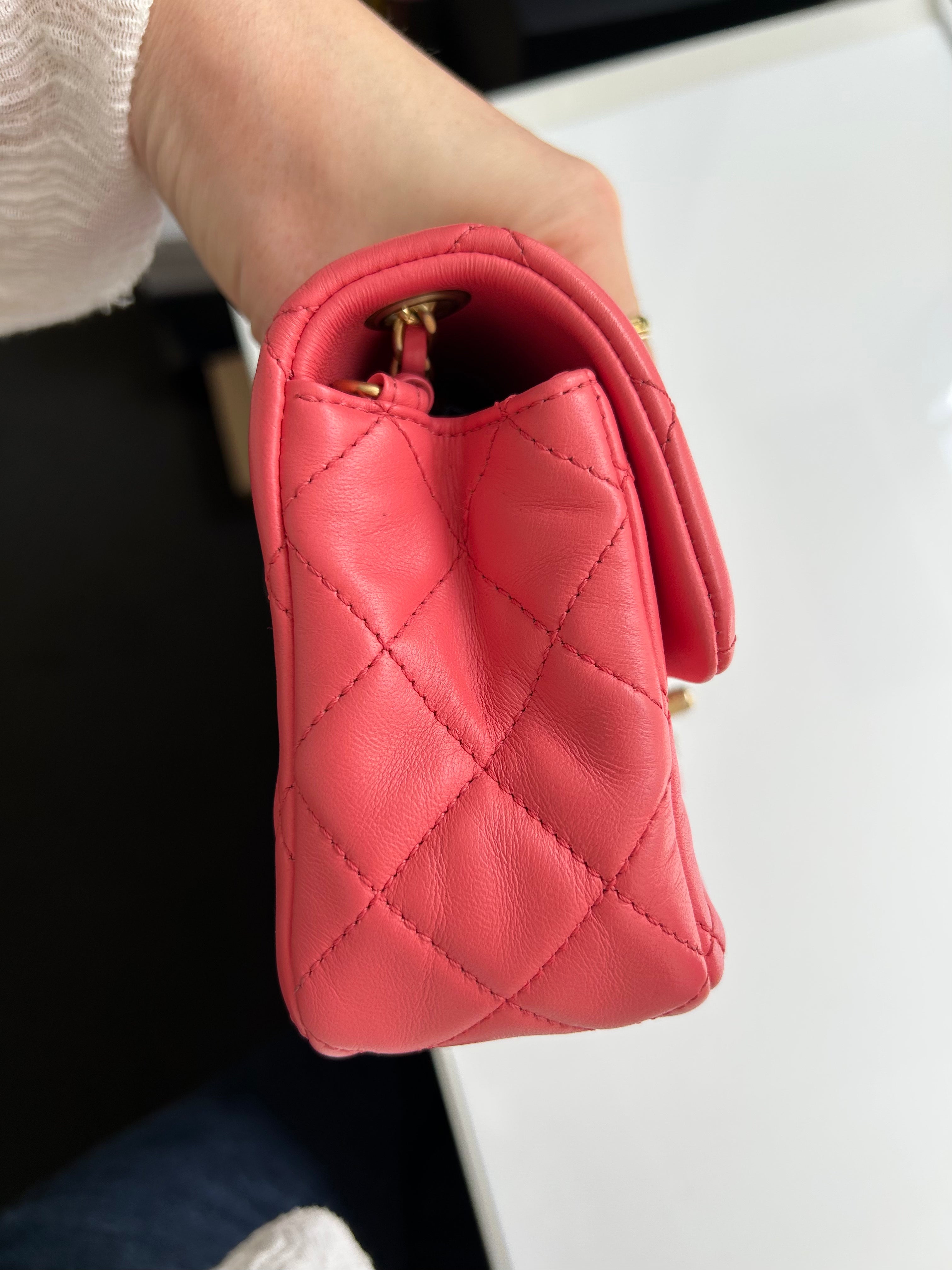 Pink Lambskin Pearl Crush Rectangular Mini