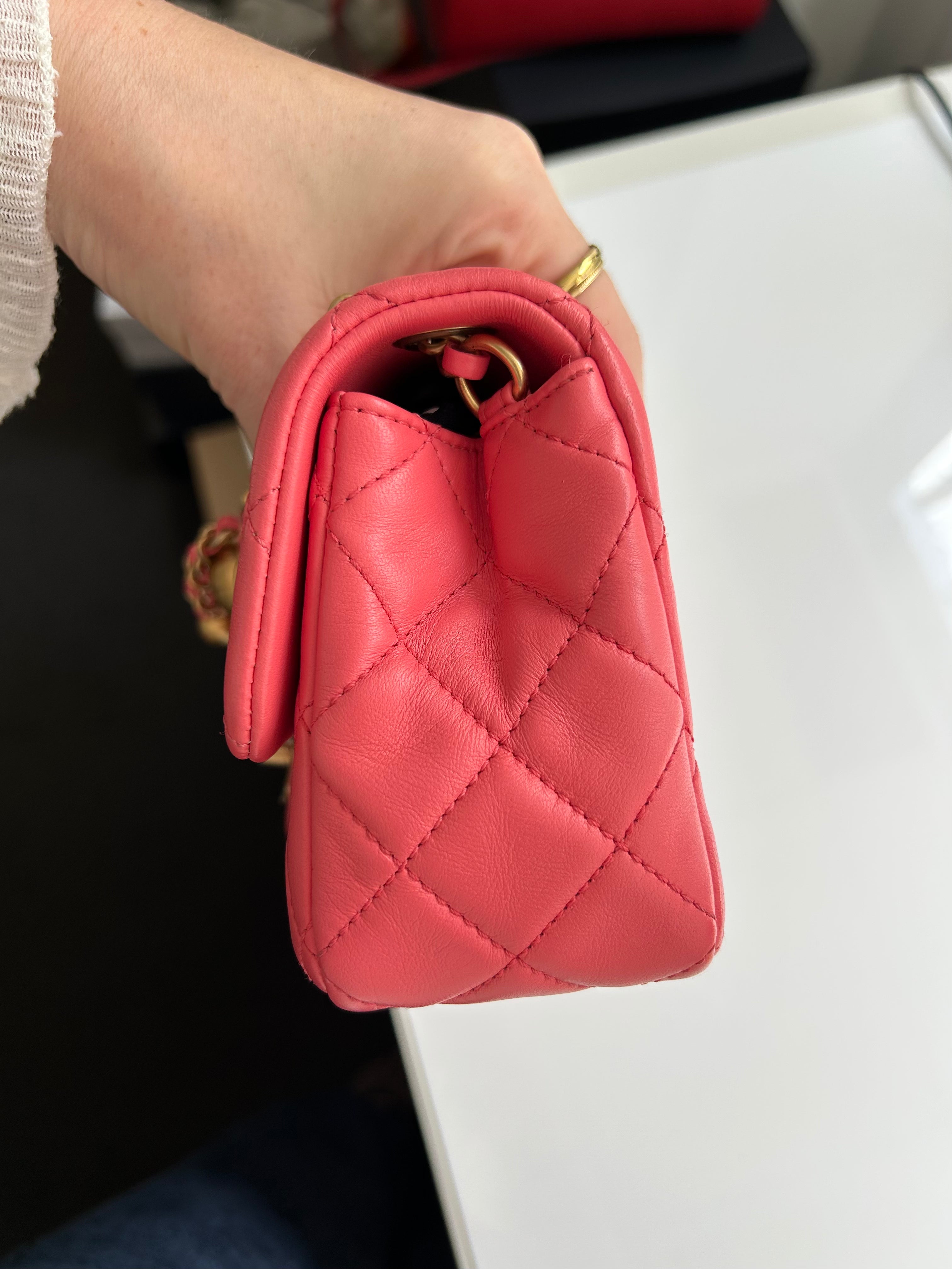 Pink Lambskin Pearl Crush Rectangular Mini