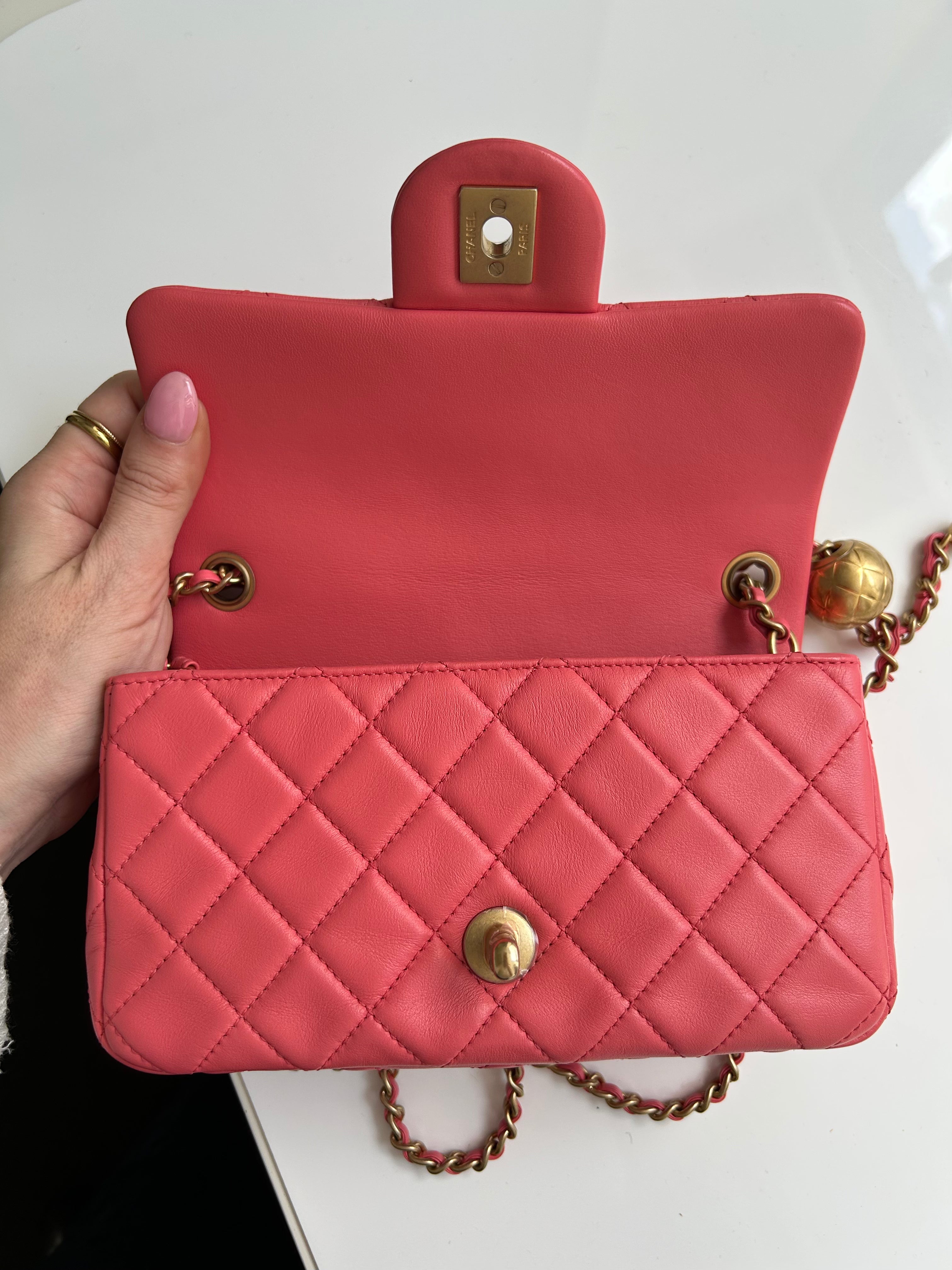 Pink Lambskin Pearl Crush Rectangular Mini