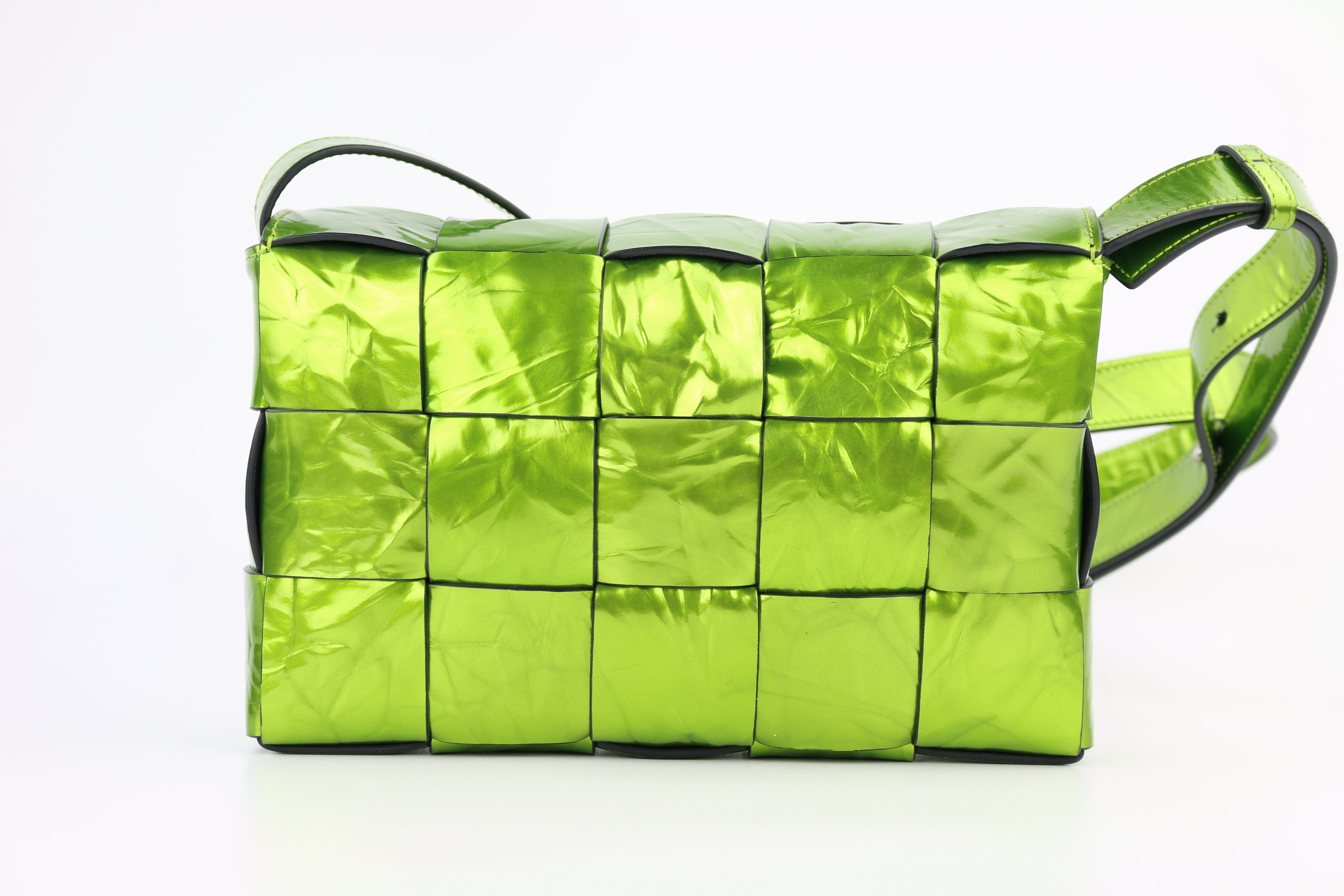 Green Crushed Metallic Intrecciato Cassette Bag