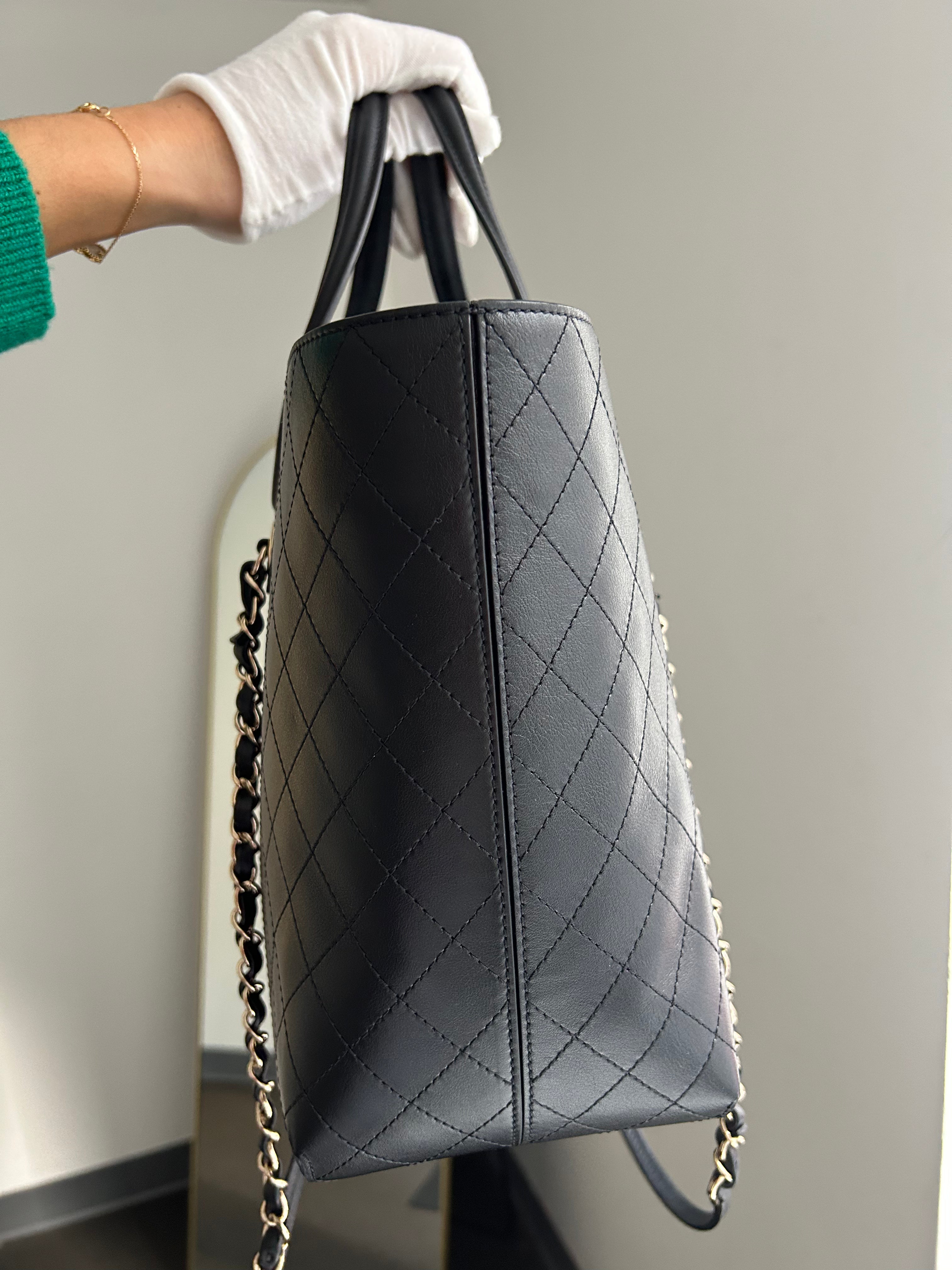 Black Calfskin Stitched Tote