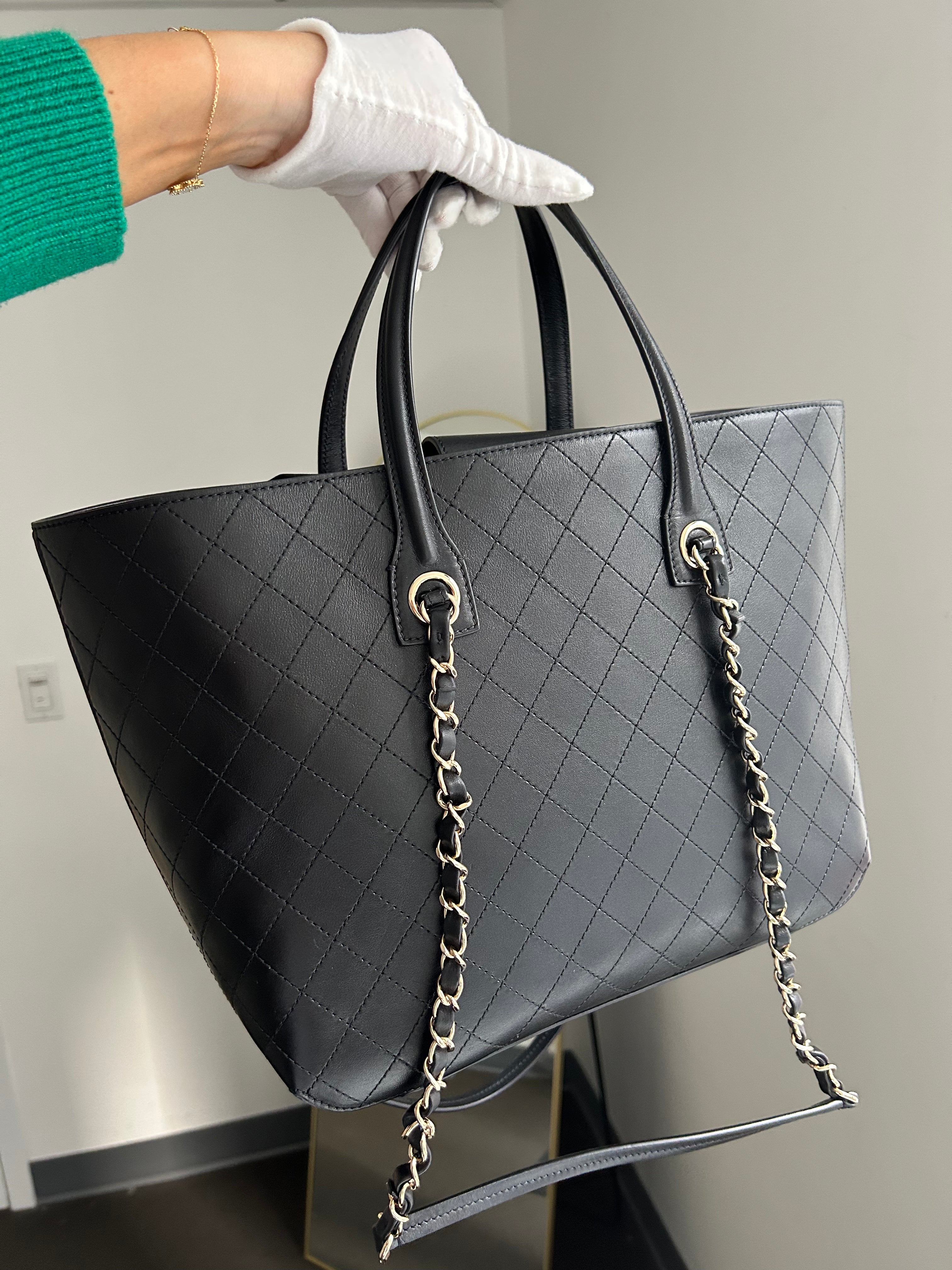 Black Calfskin Stitched Tote