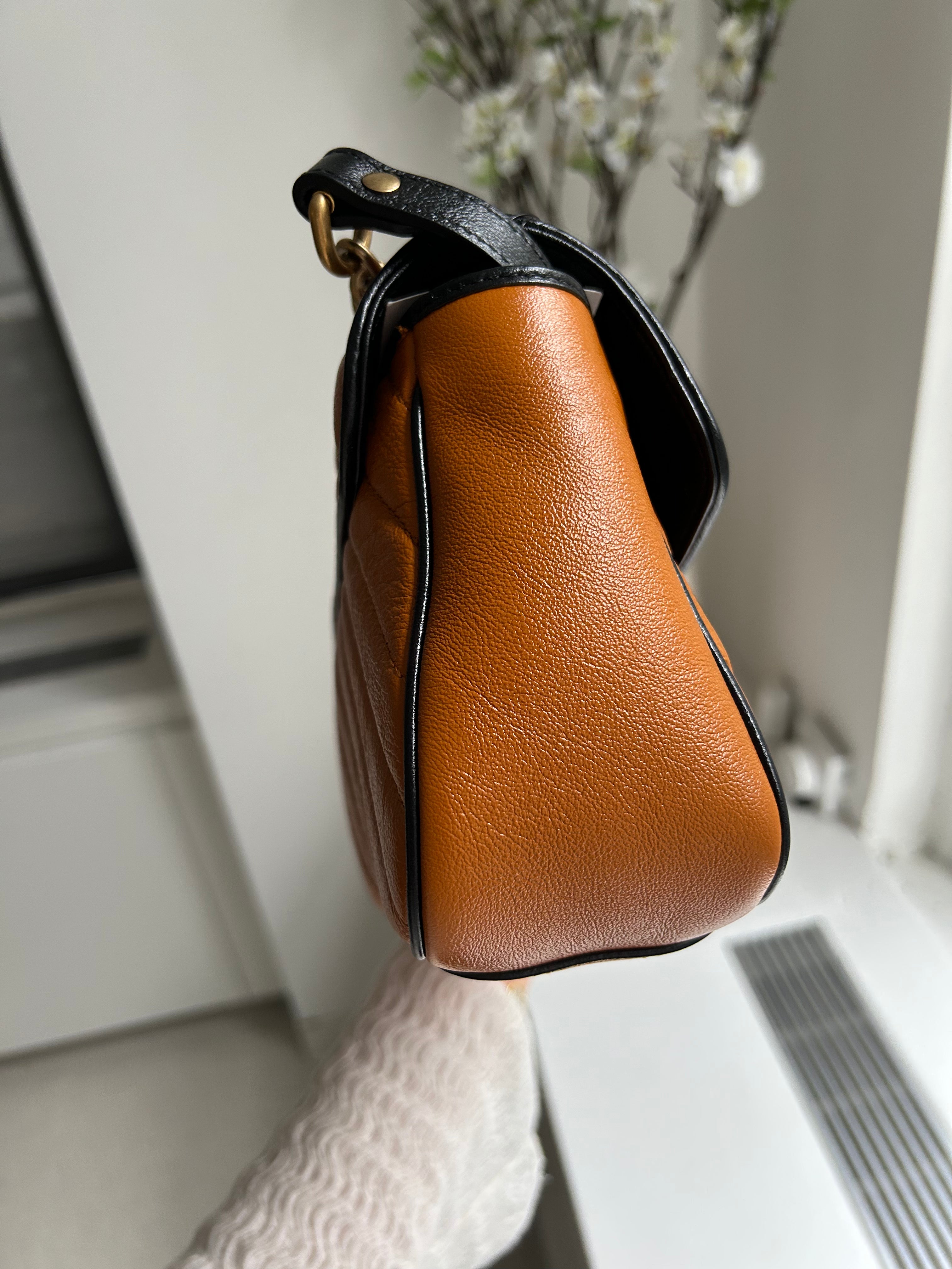 Cognac Calfskin Matelasse Diagonal Small Torchon GG Marmont Flap