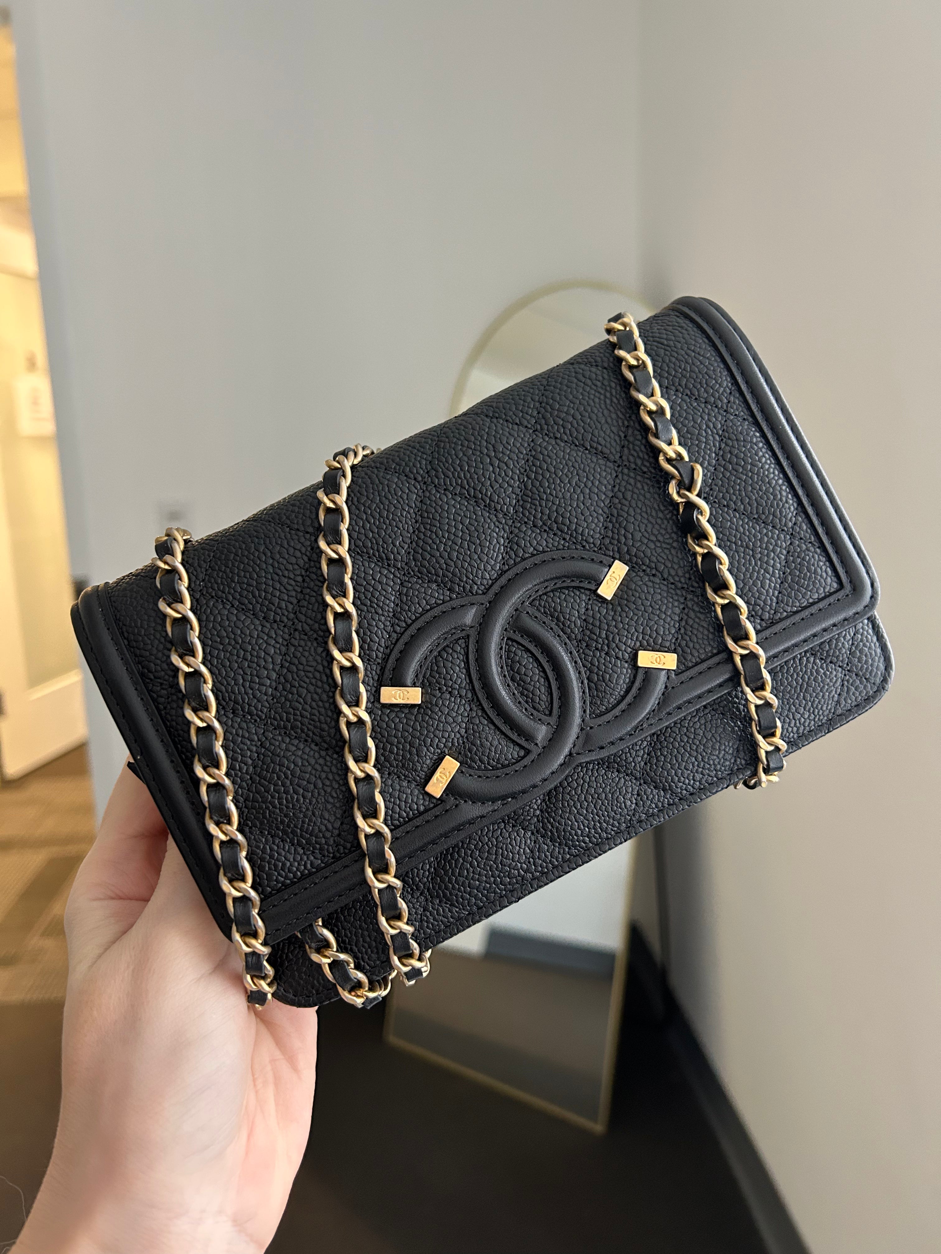 Black Caviar Filigree Wallet on a Chain