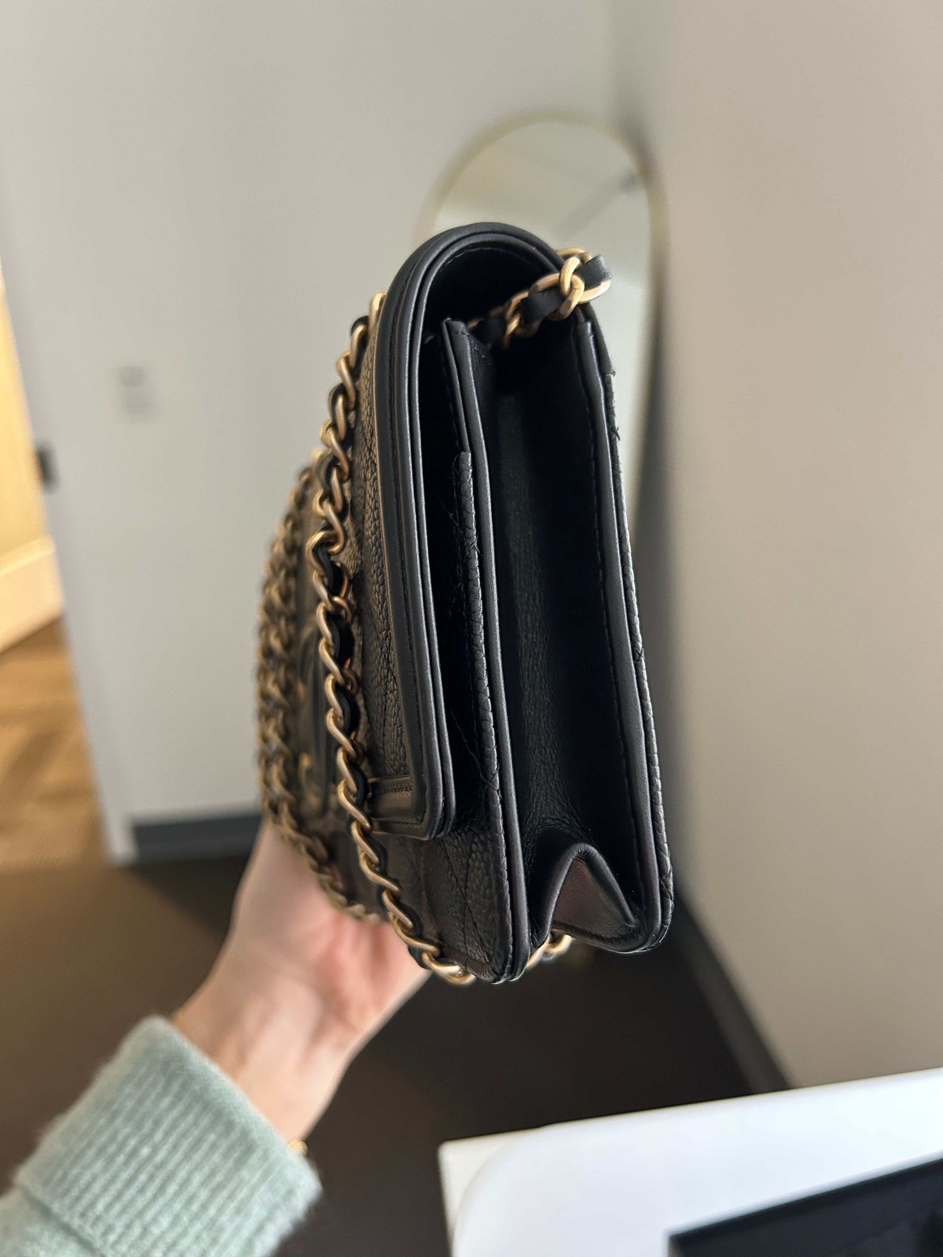Black Caviar Filigree Wallet on a Chain
