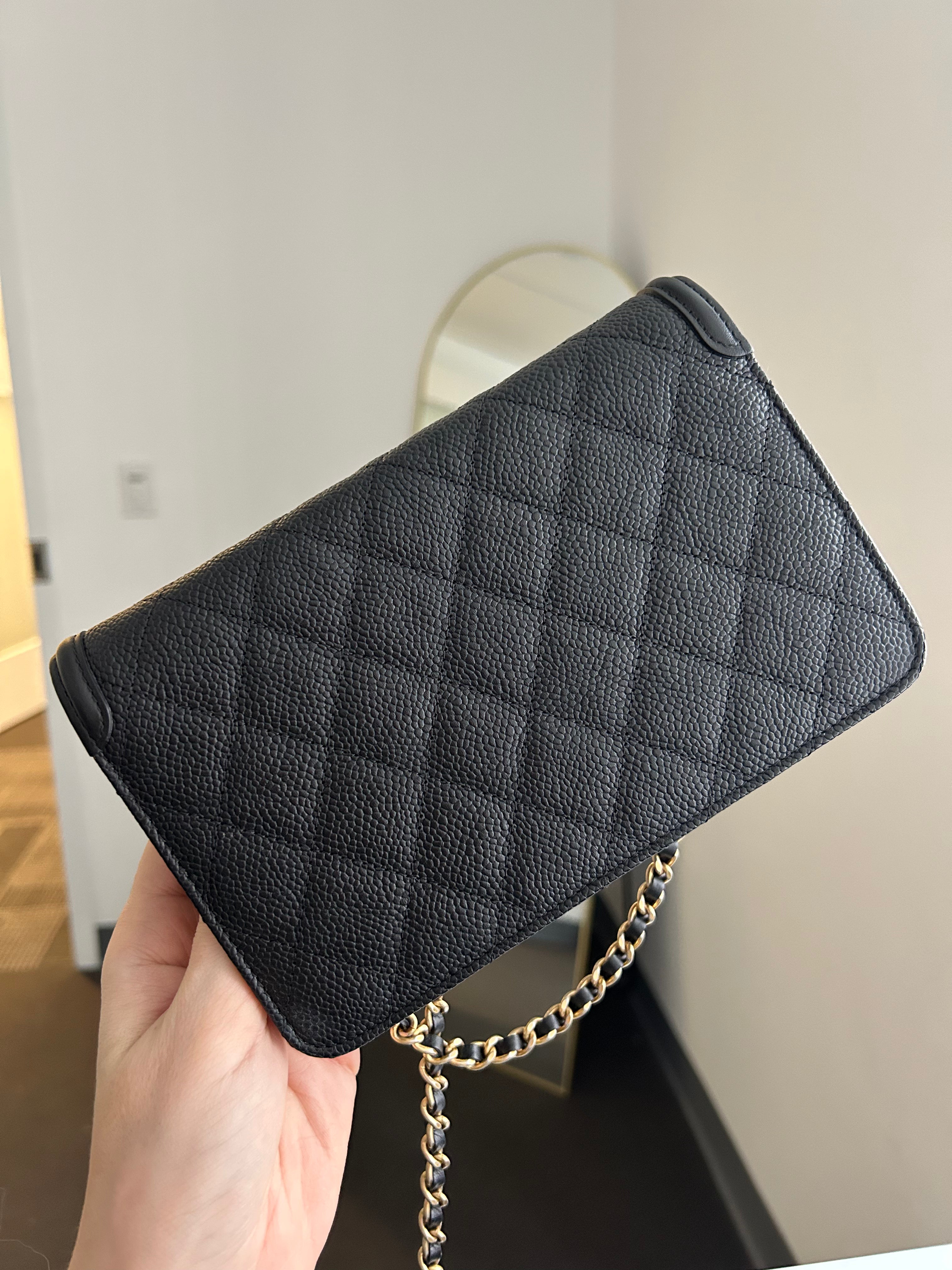Black Caviar Filigree Wallet on a Chain