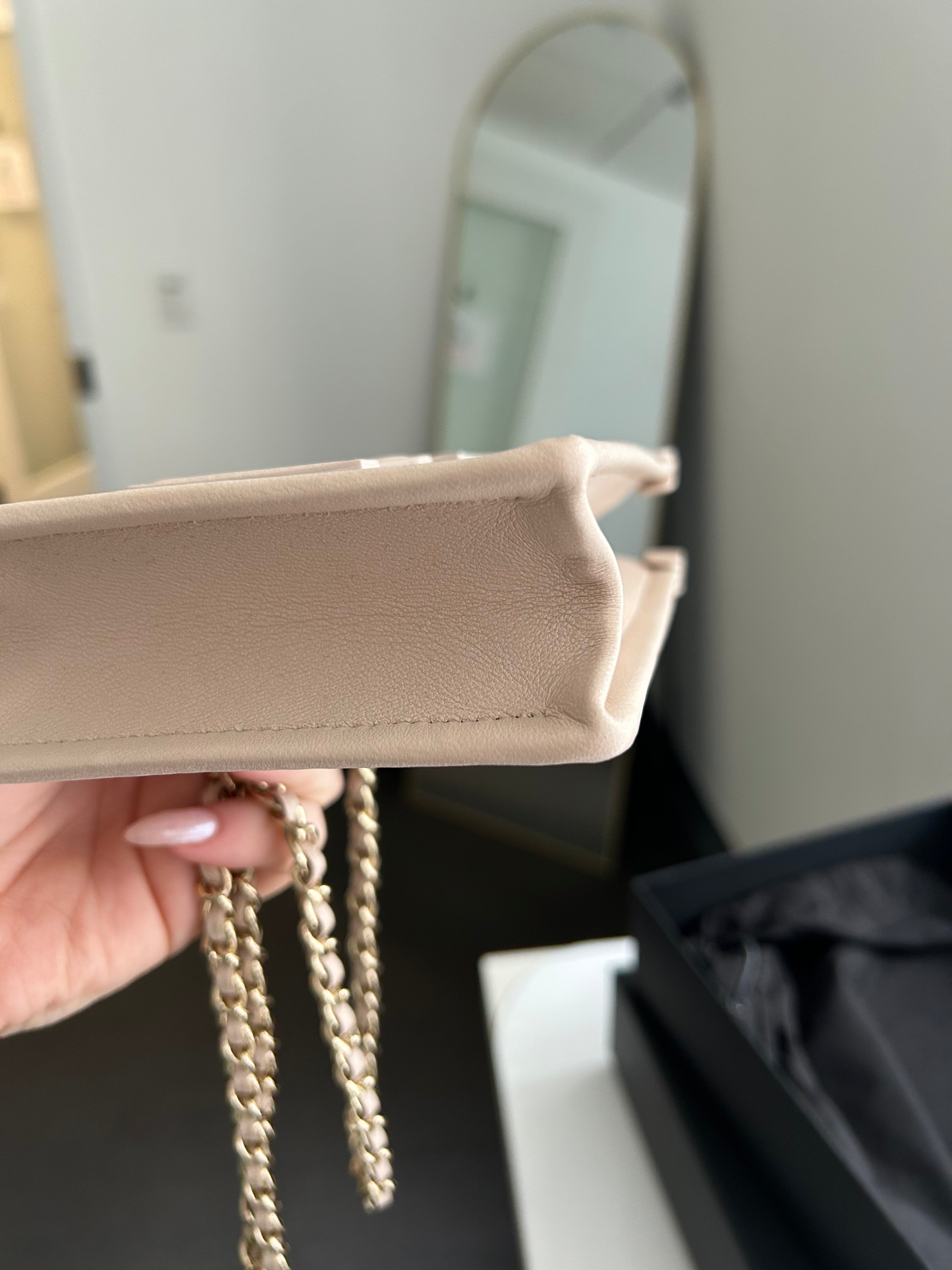 Beige Tweed/PVC Clutch on a Chain