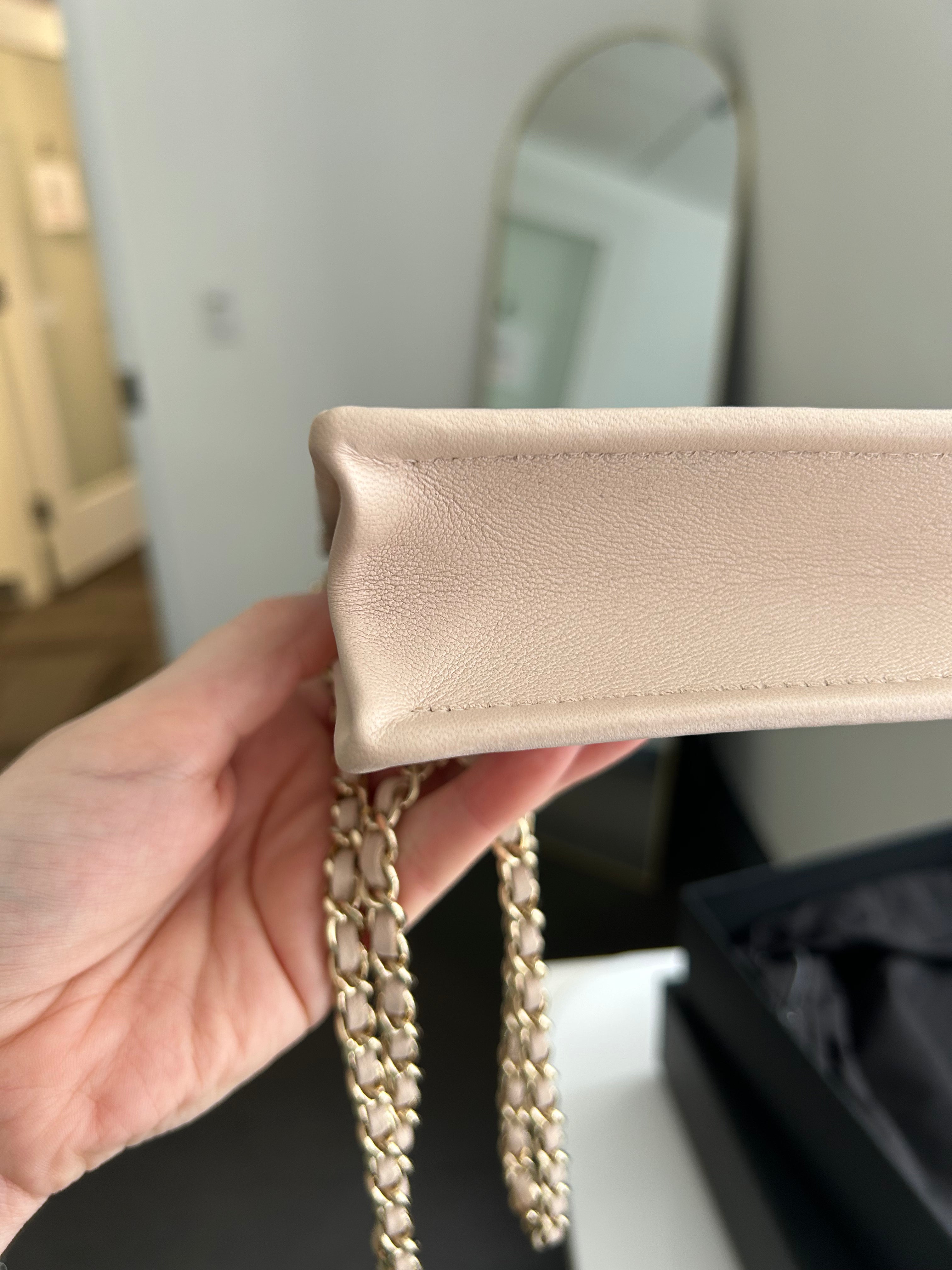 Beige Tweed/PVC Clutch on a Chain