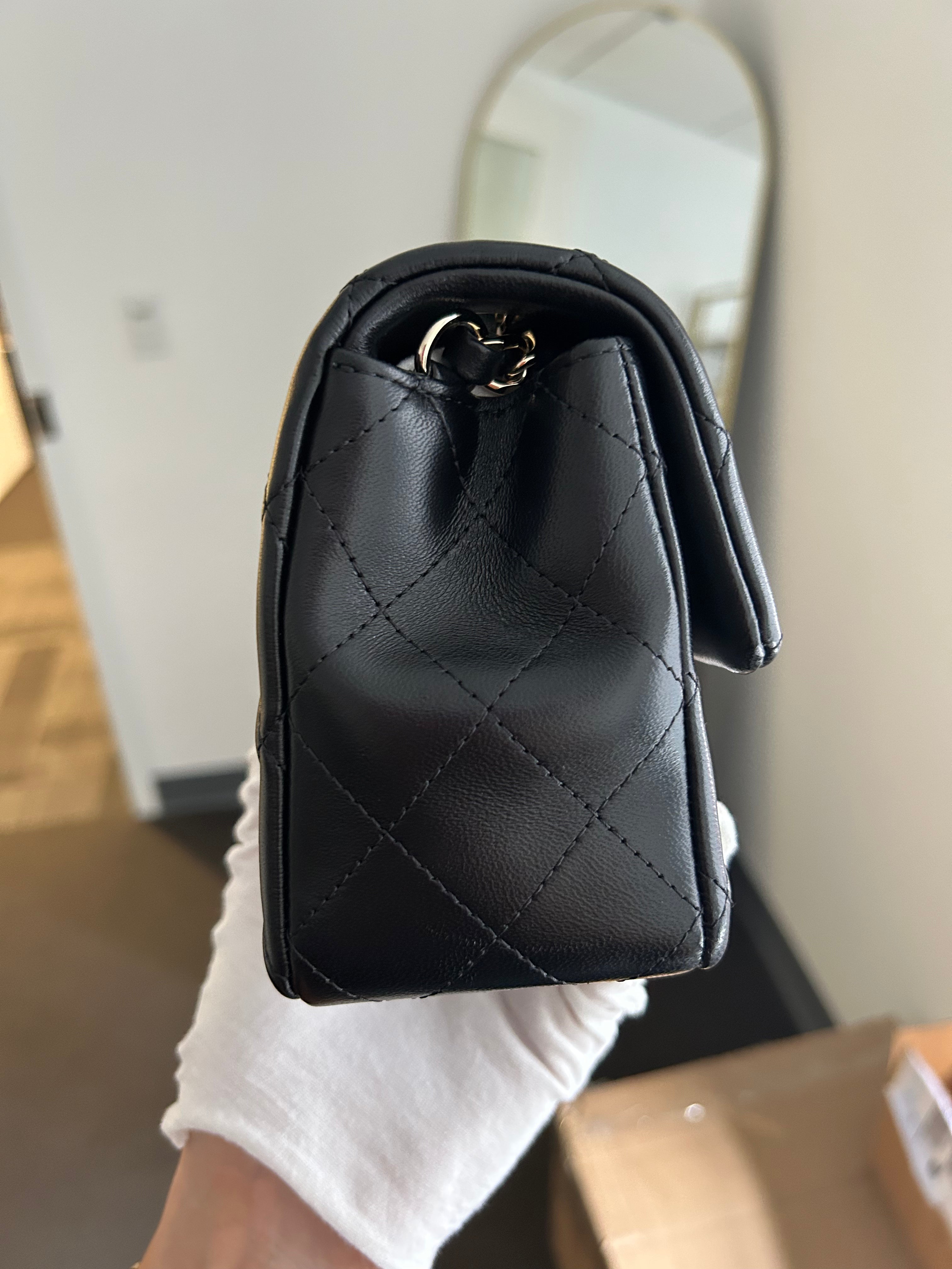 Black Quilted Lambskin Mini Rectangular Flap Bag