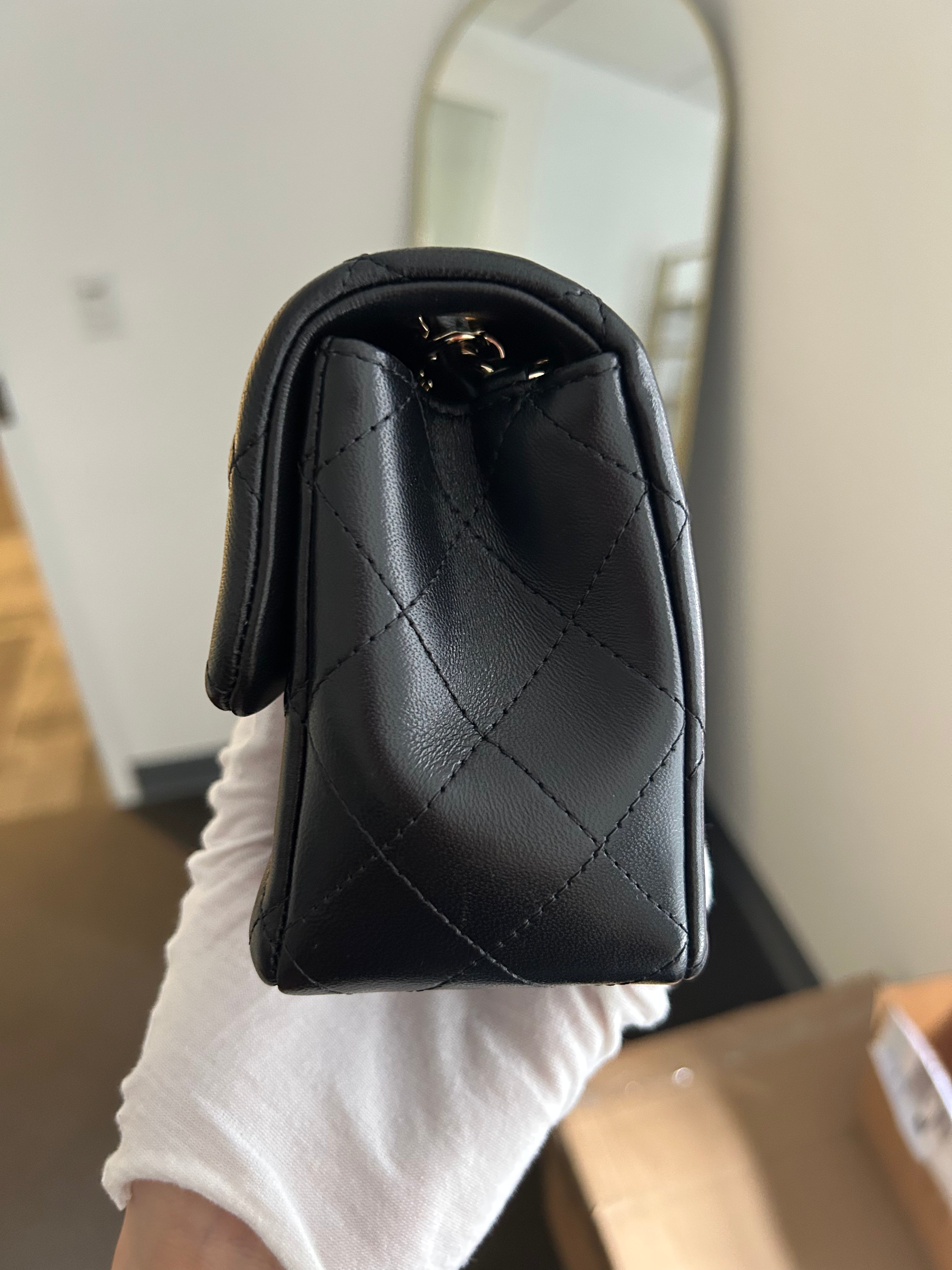Black Quilted Lambskin Mini Rectangular Flap Bag