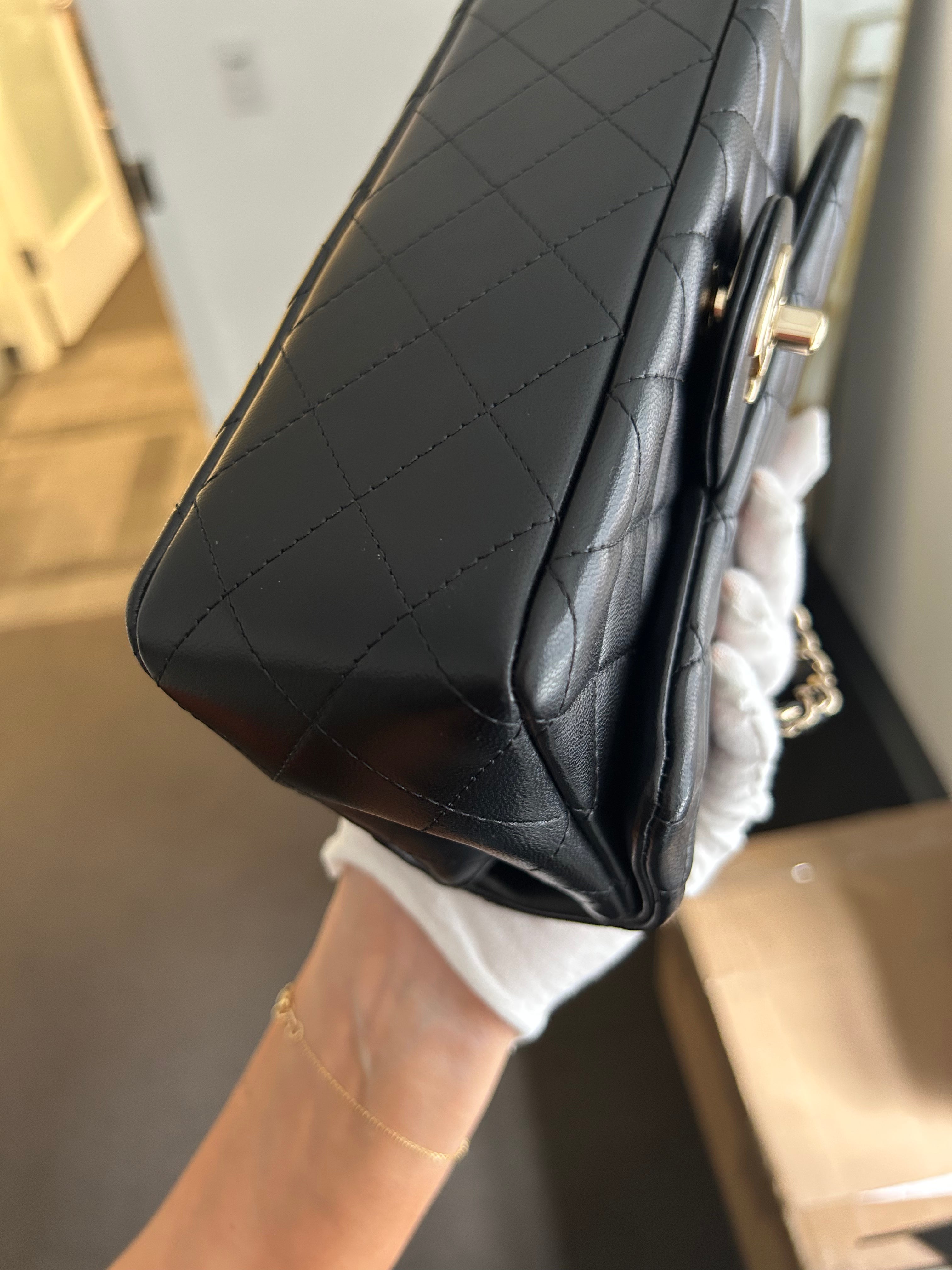 Black Quilted Lambskin Mini Rectangular Flap Bag