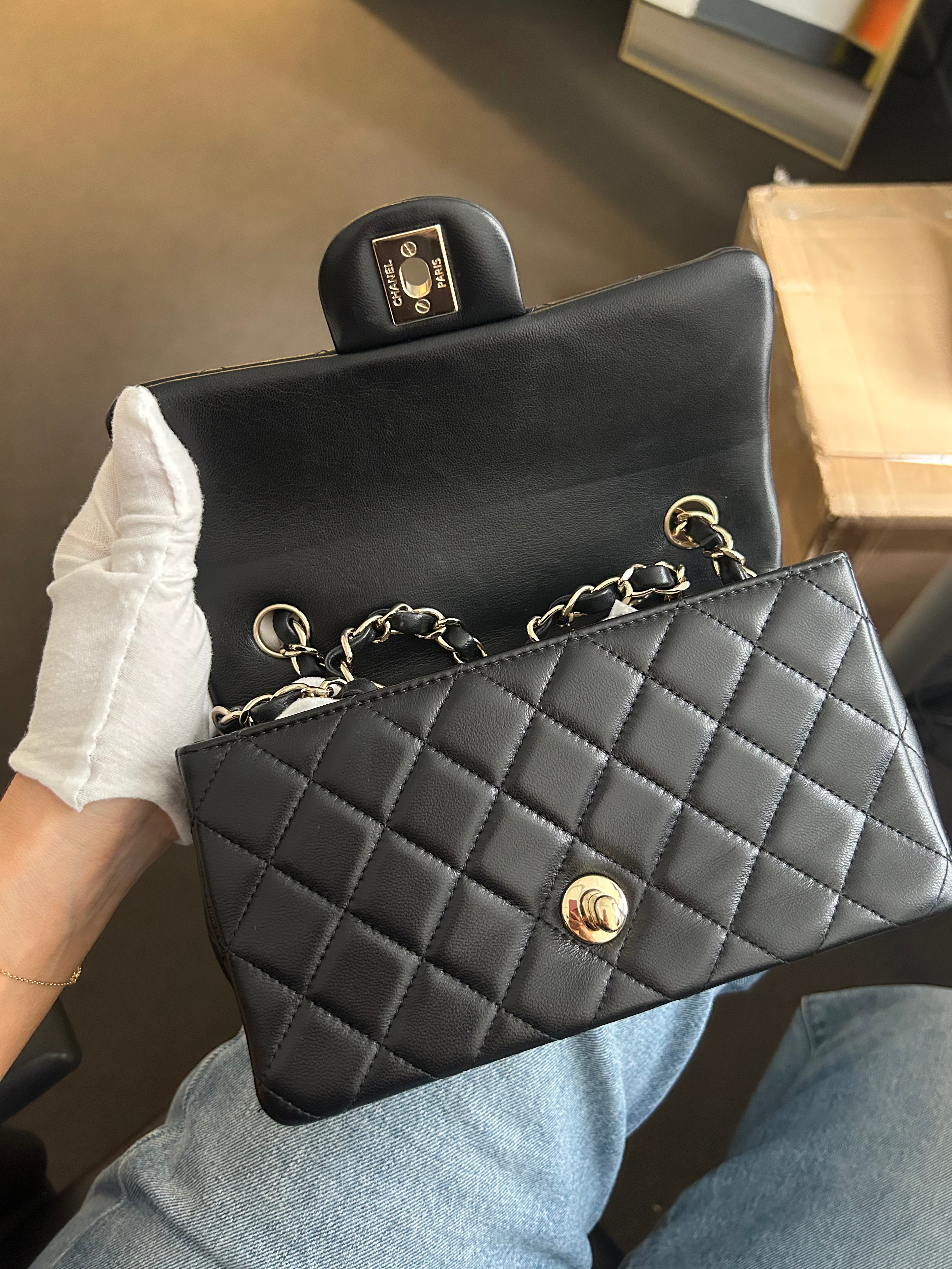 Black Quilted Lambskin Mini Rectangular Flap Bag