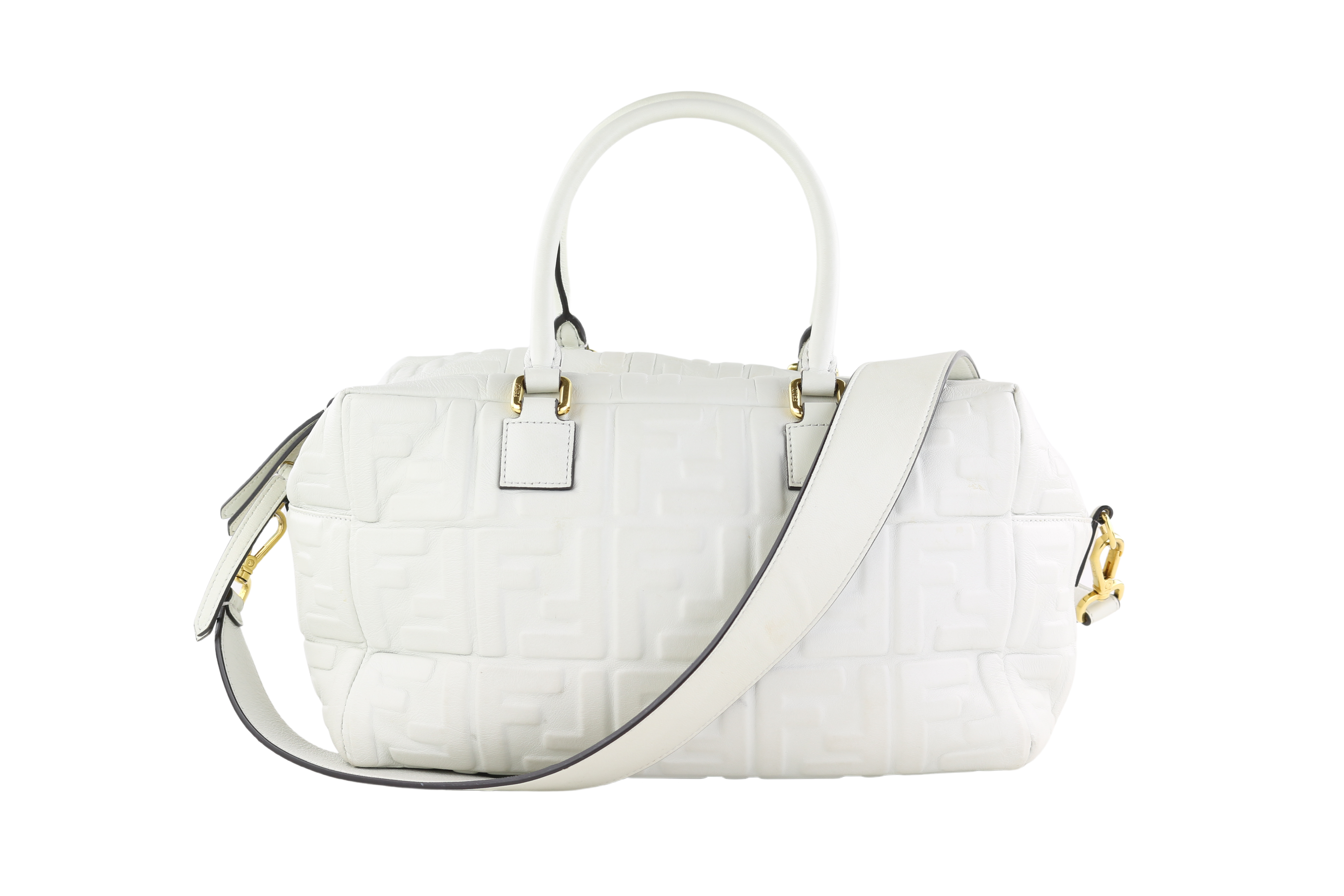 White Embossed Zucca Medium Boston Bag