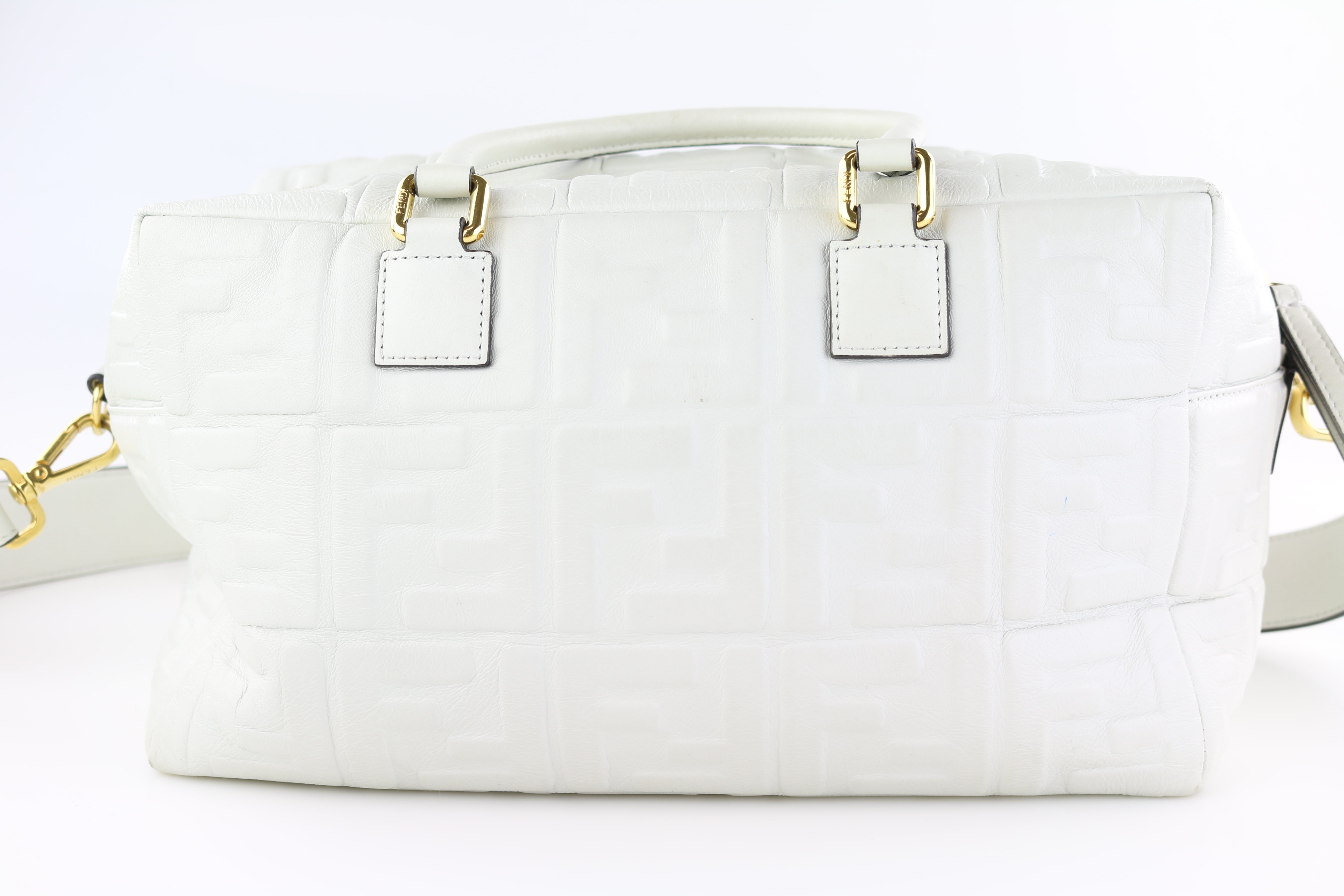 White Embossed Zucca Medium Boston Bag