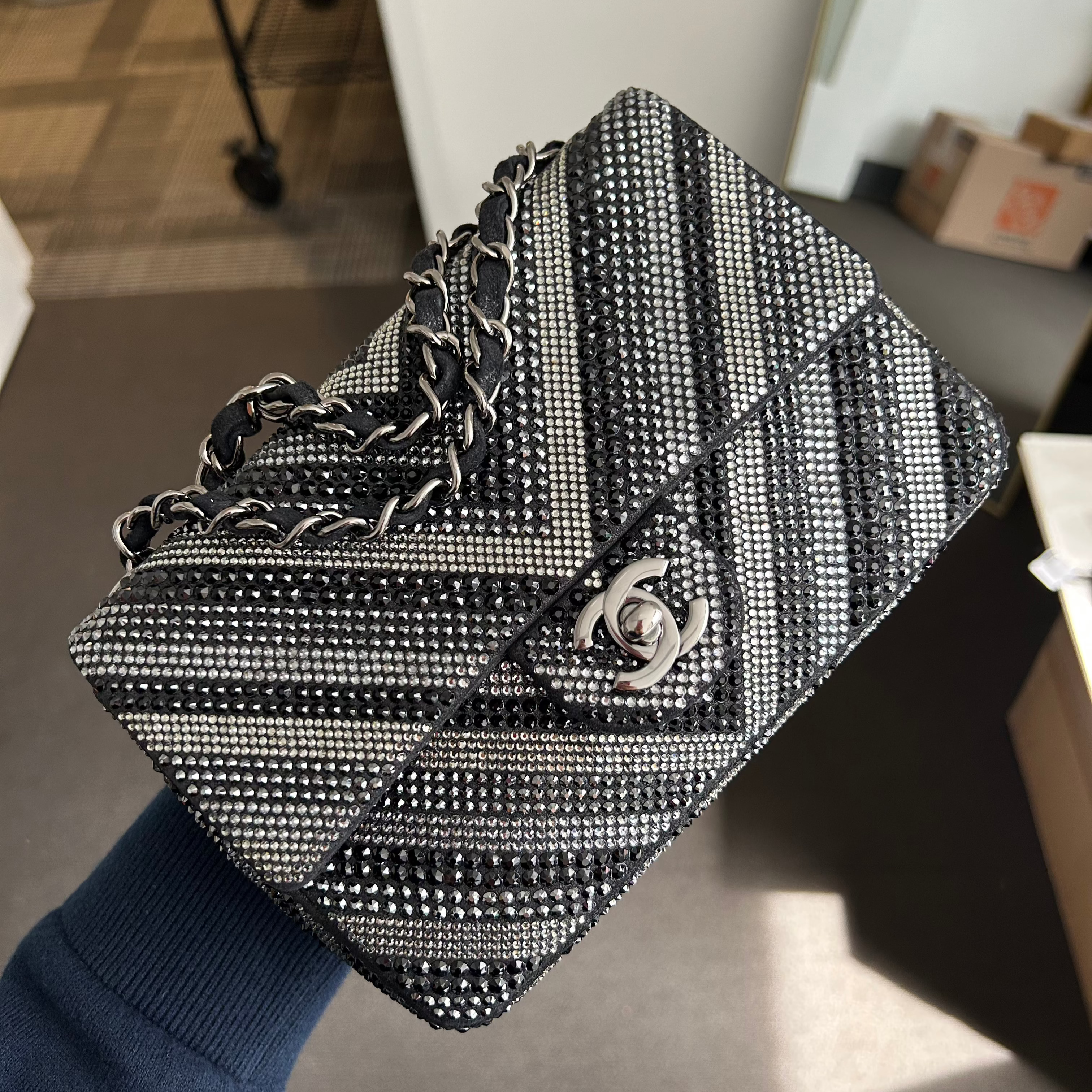 Black Chevron Strass Mini Flap Bag