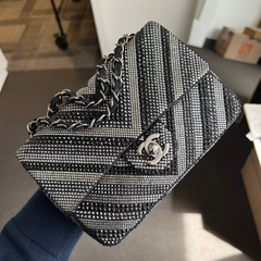 Black Chevron Strass Mini Flap Bag