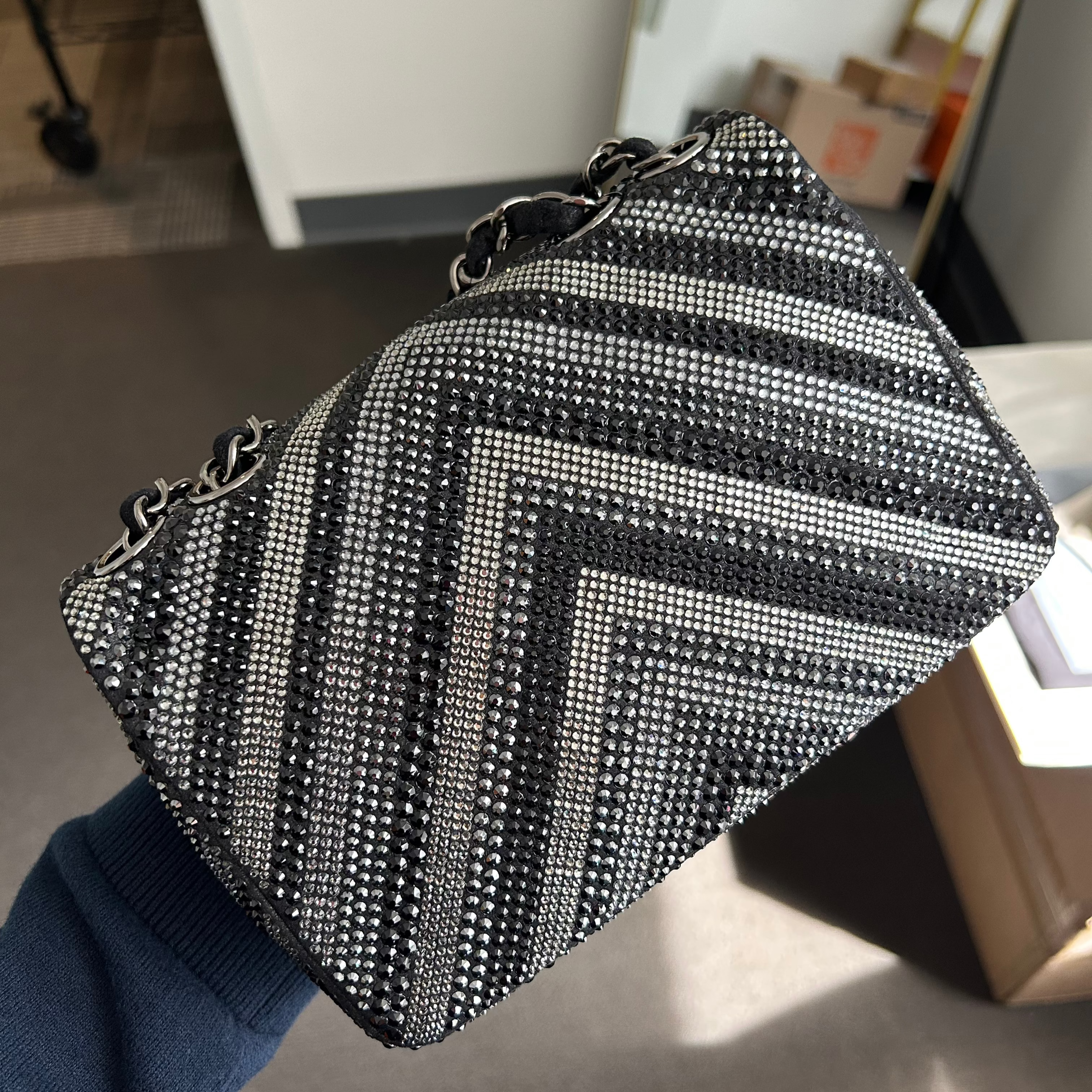 Black Chevron Strass Mini Flap Bag