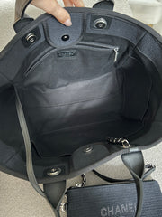 Black Mixed Fibers Large Deauville Tote