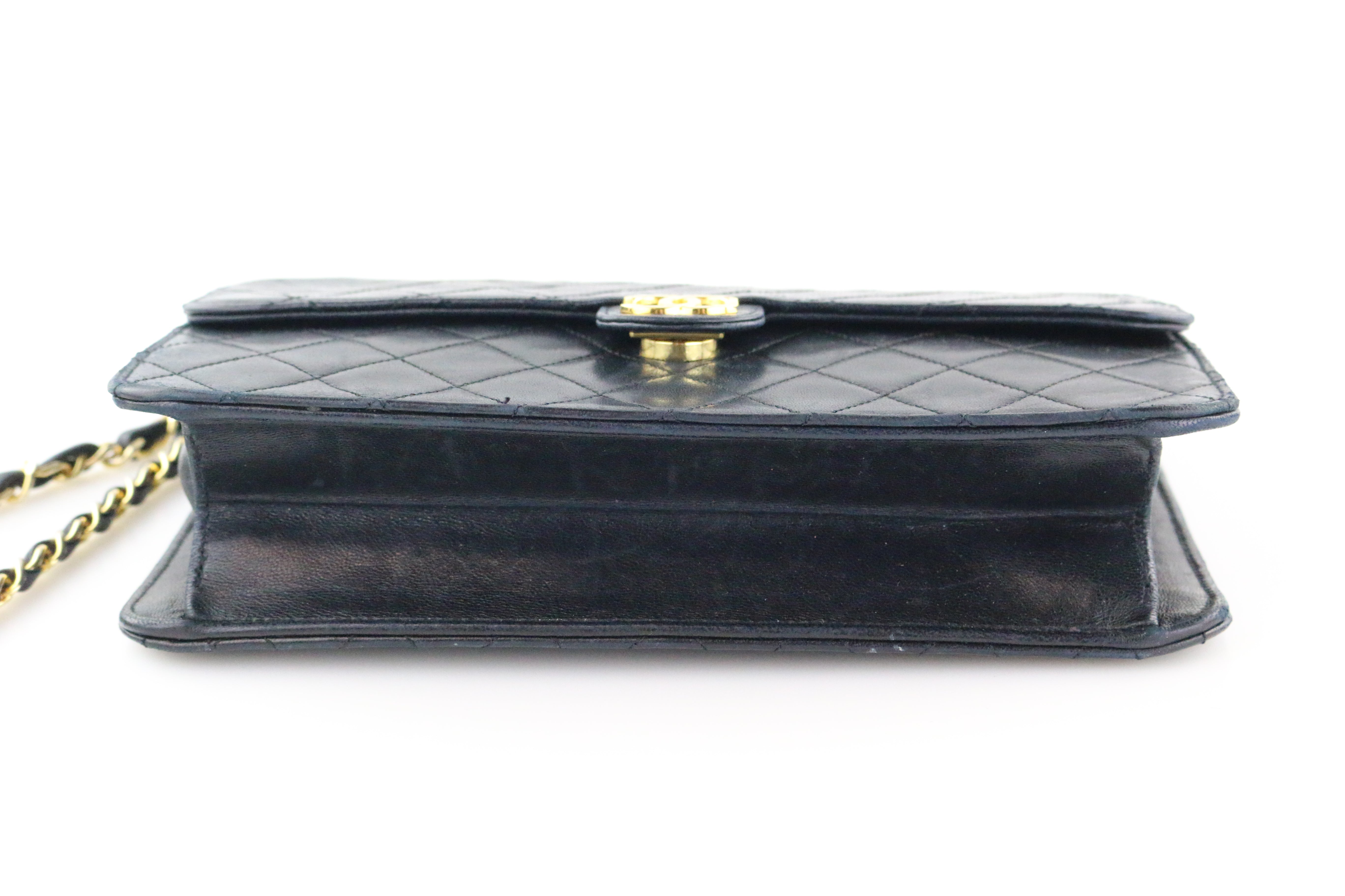 Black Lambskin Single Flap Shoulder Bag
