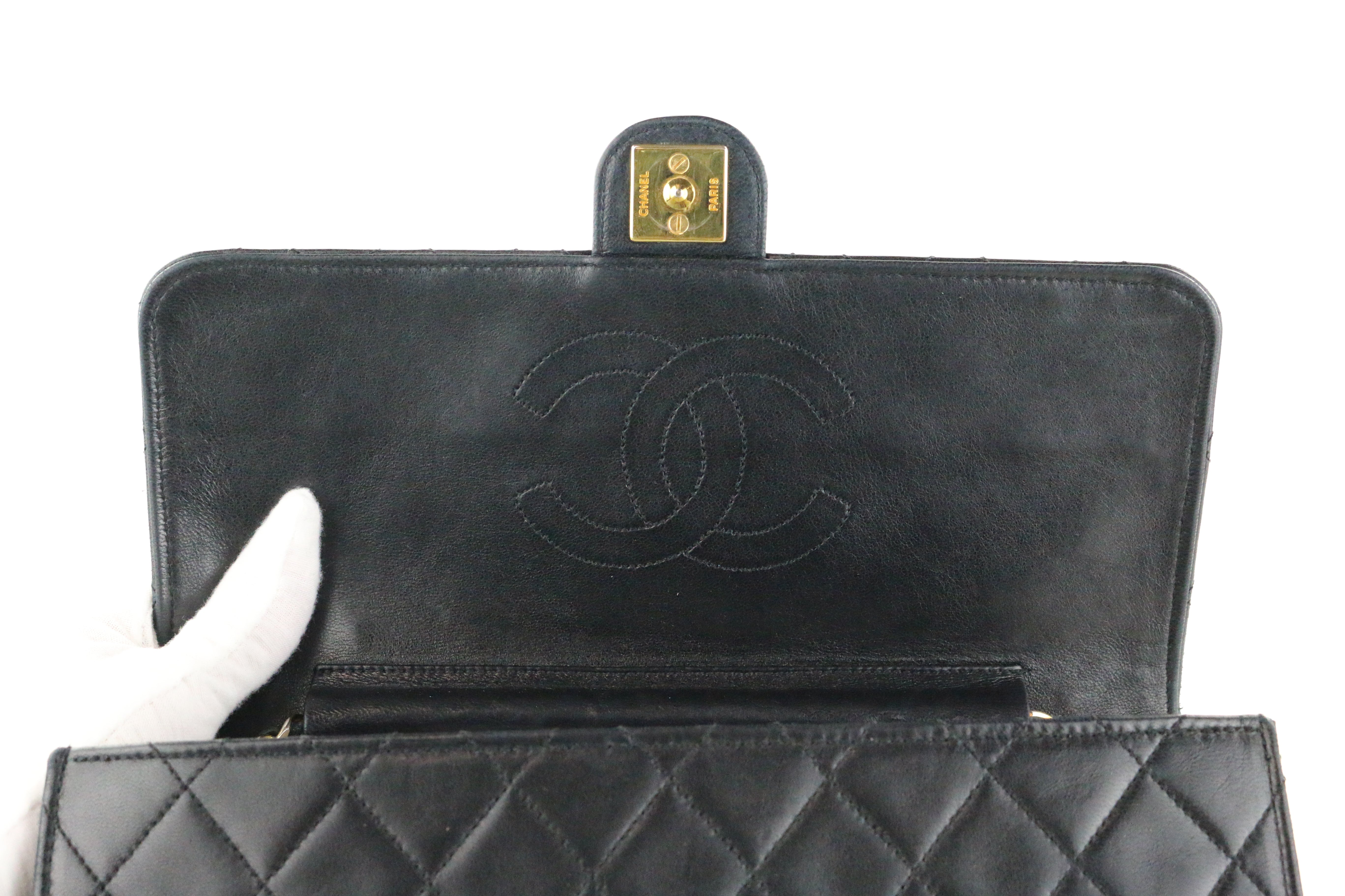 Black Lambskin Single Flap Shoulder Bag