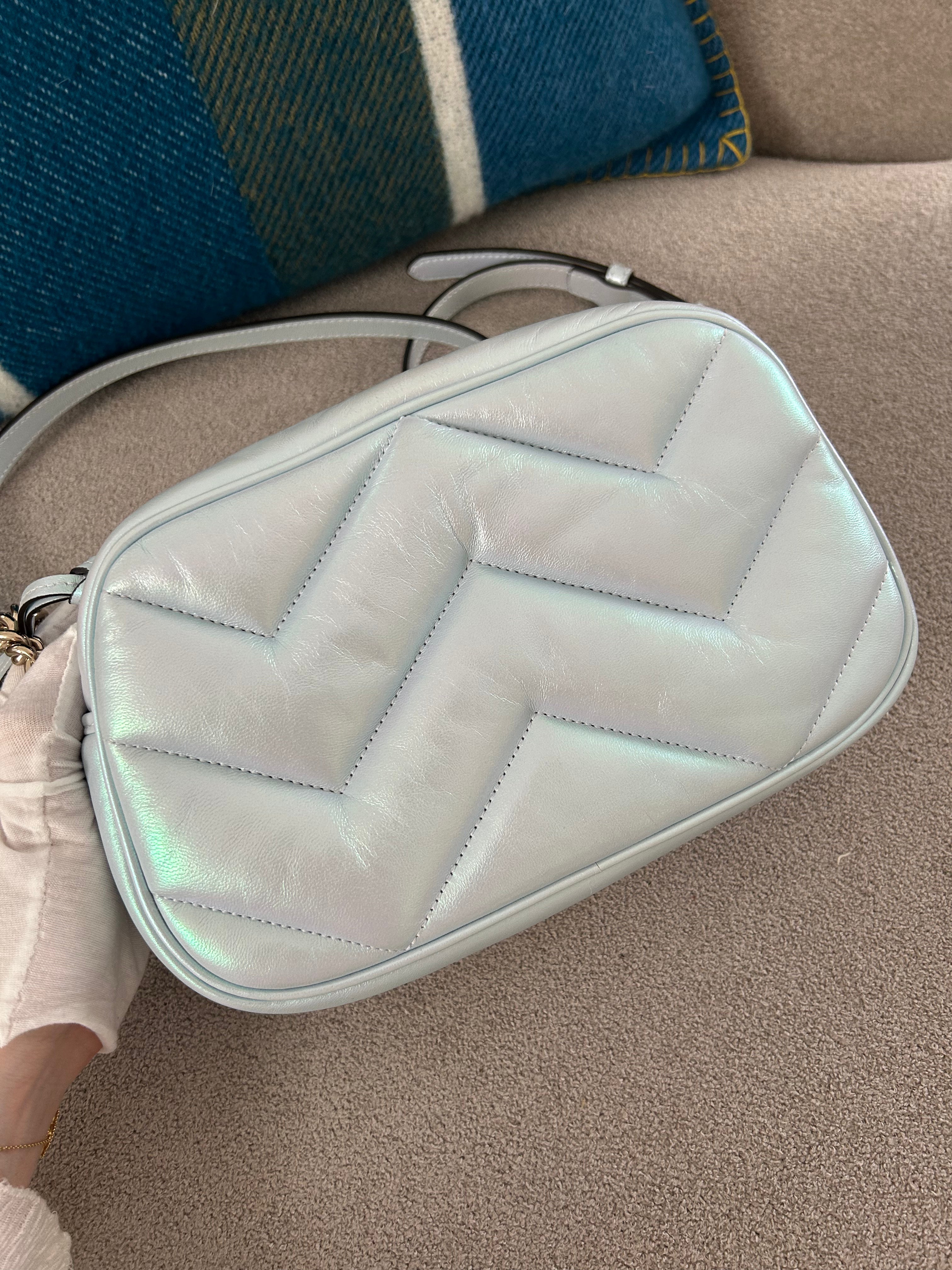 Snow Light Blue Iridescent Small Matelassé Marmont
