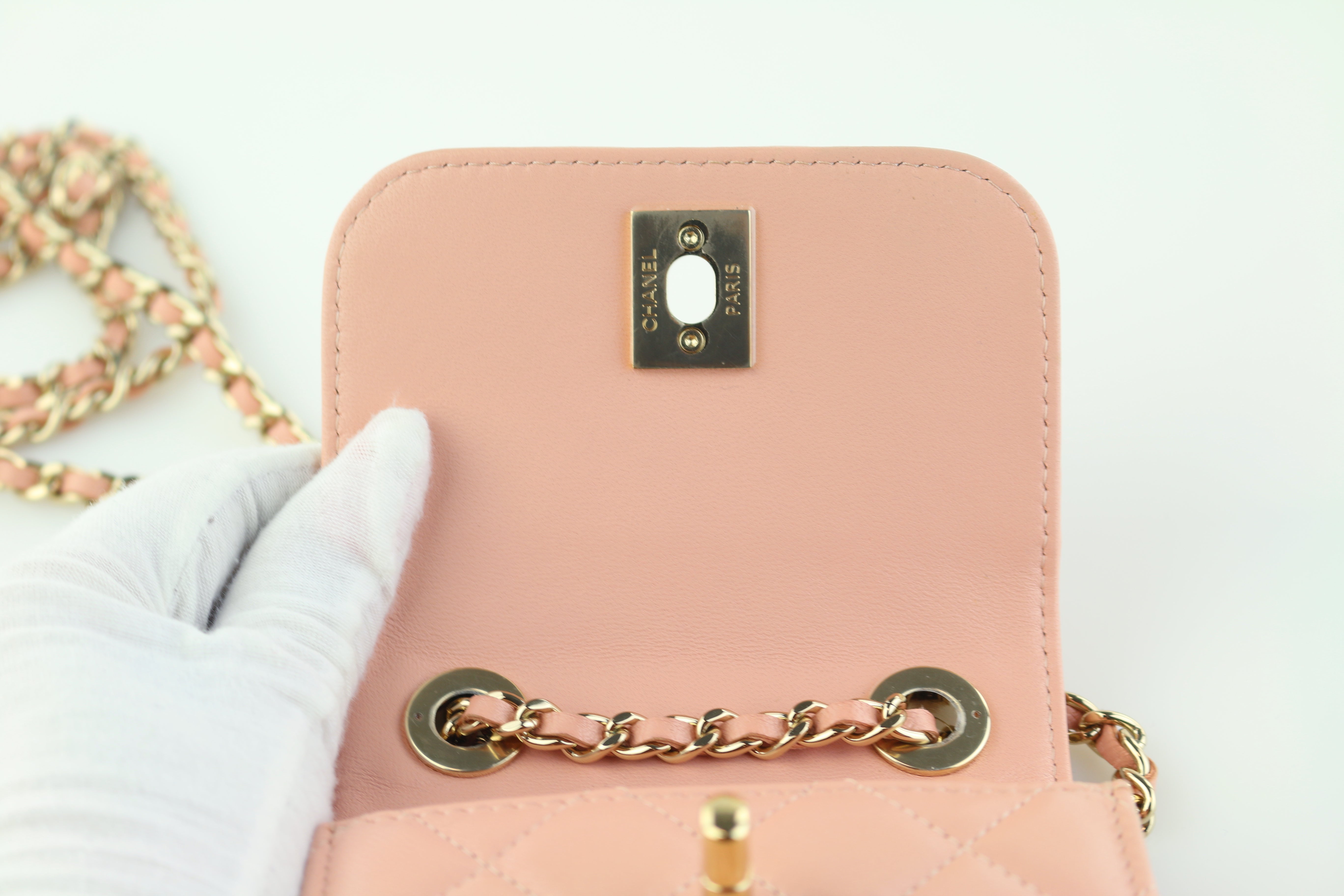 Peach Lambskin Micro Trendy Clutch on a Chain