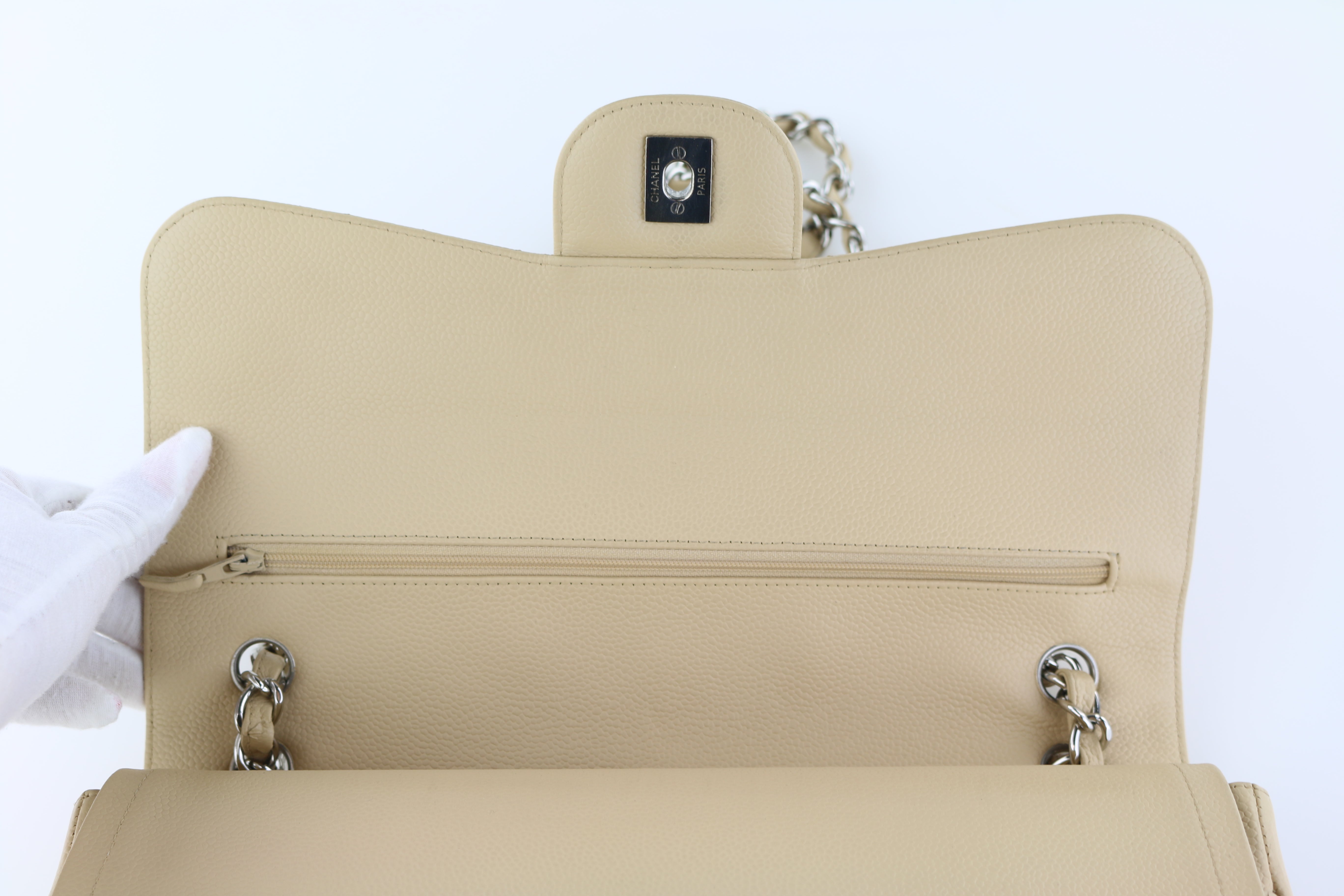 Beige Caviar Double Flap Jumbo
