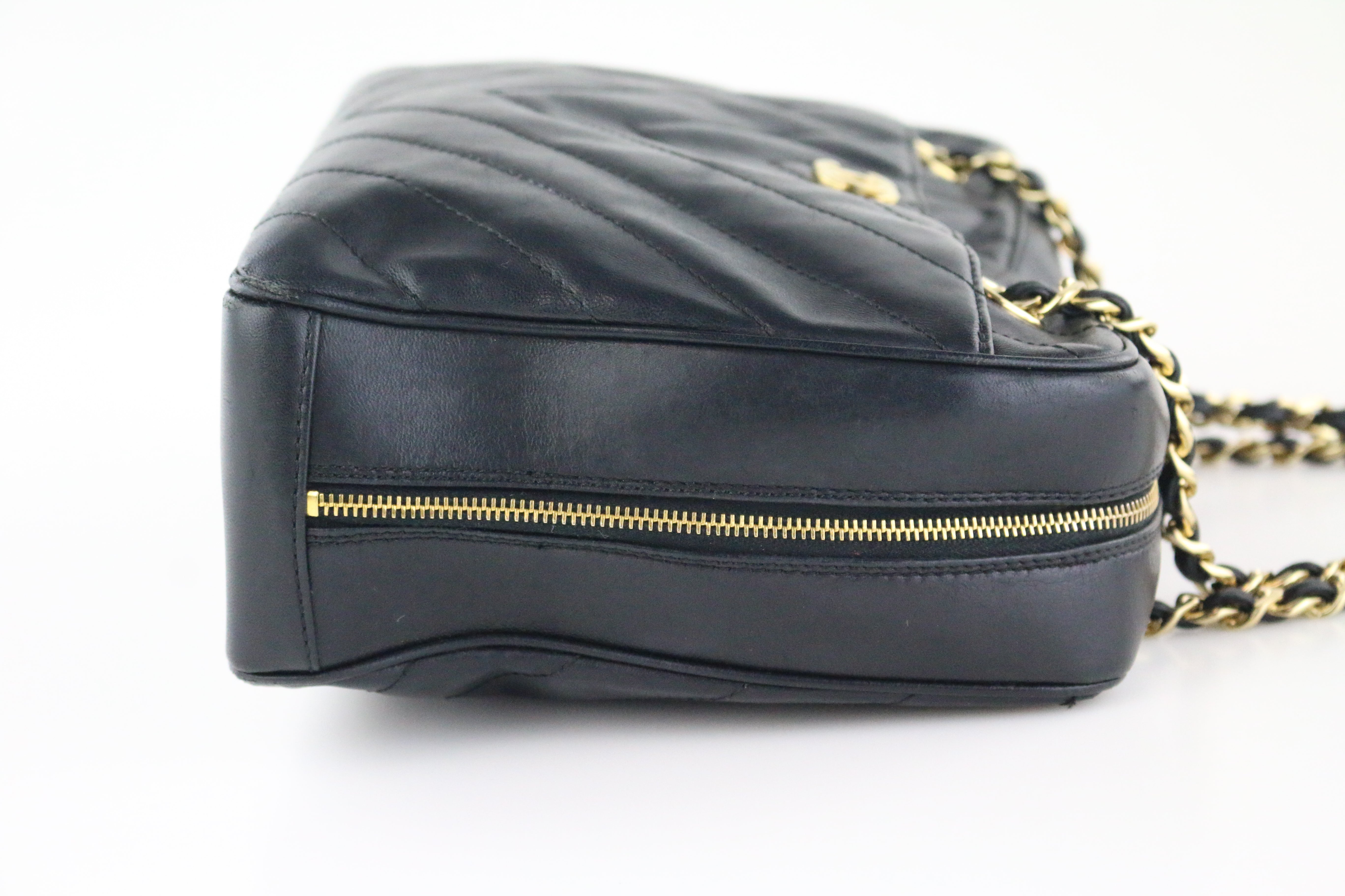 Black Lambskin Chevron Camera Bag