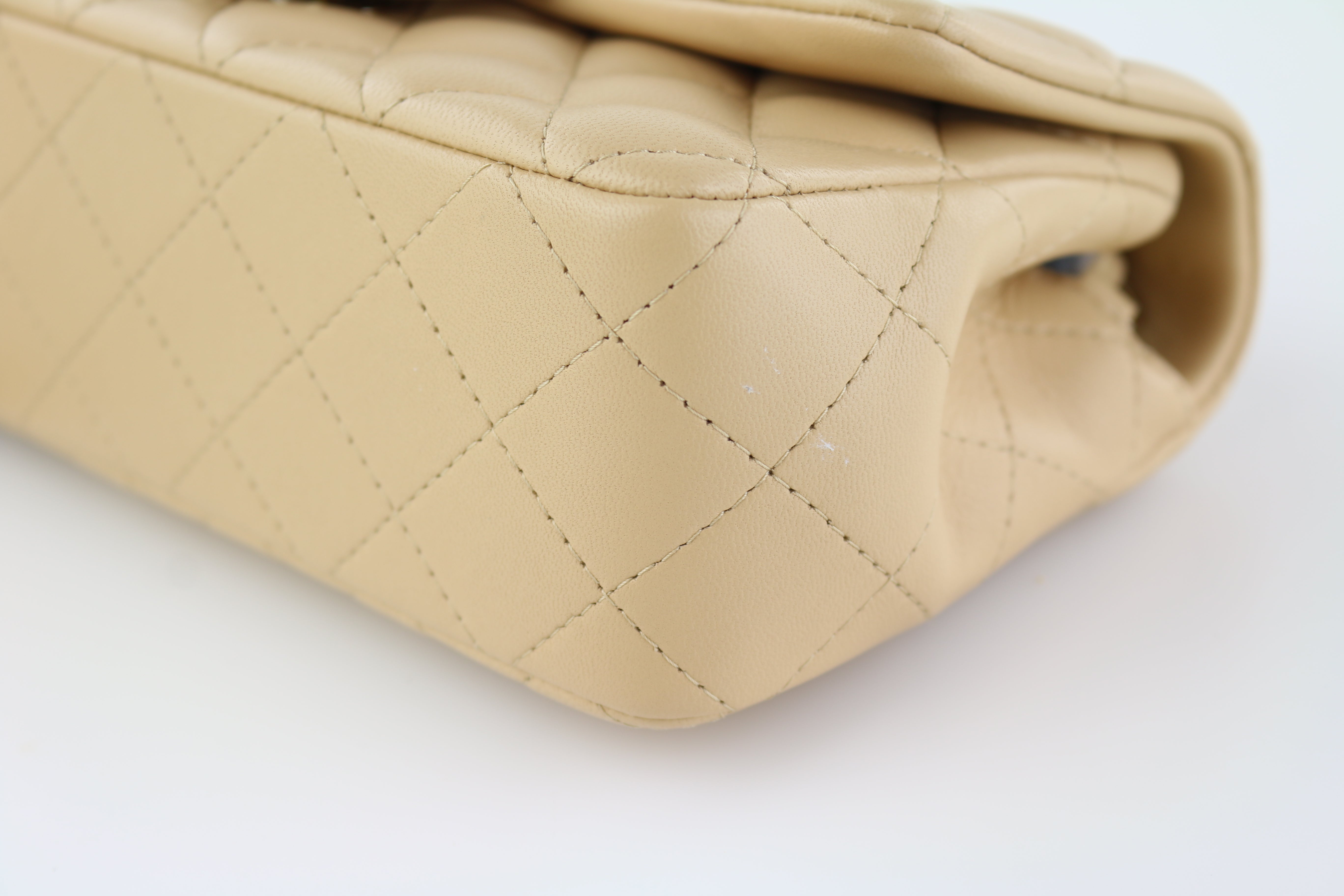 Beige Lambskin Rectangular Mini